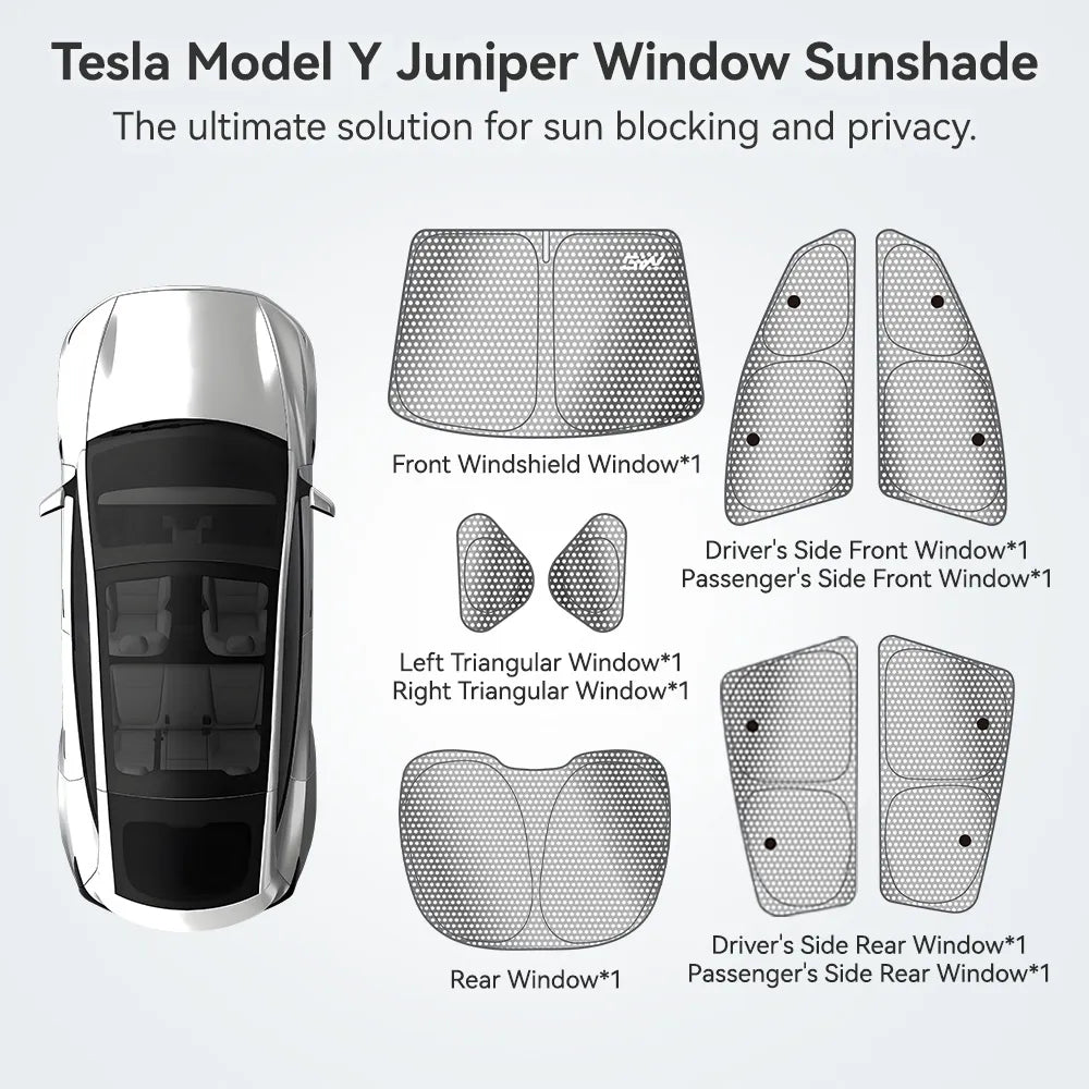 3W Car Window Shades for Model Y Juniper 2025-2026 8PCS Privacy Protection Sunshade Car Accessories - 3Wliners