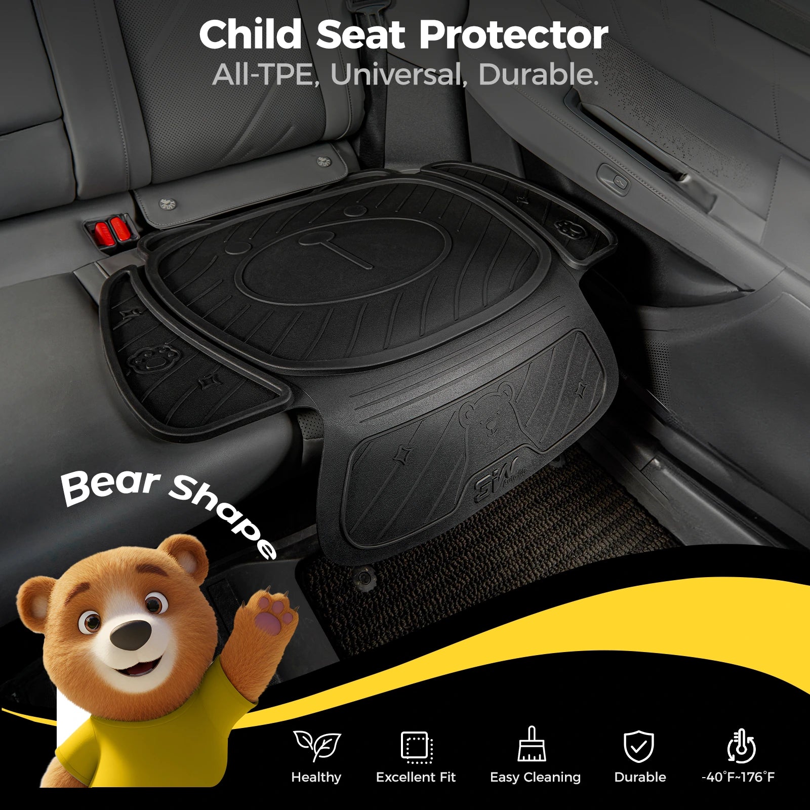 3W Car Seat Protector for Baby Car Seat Fits All Car Models TPE Fabric Waterproof Durable