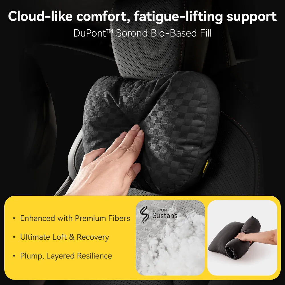 3W Car Neck Pillow & Lumbar Pillow Set with Adjustable Strap Washable
