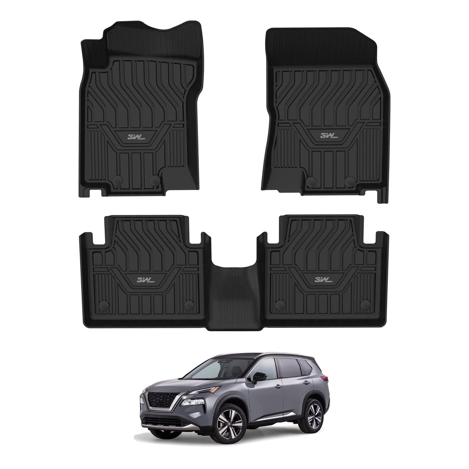 3W Nissan Rogue 2014-2020 Custom Floor Mats Cargo Liner TPE Material & All-Weather Protection Vehicles & Parts 3Wliners 2014-2020 Rogue 2014-2020 1st&2nd Row Mats
