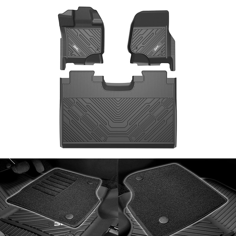 3W Ford F150 Custom Floor Mats SuperCrew Cab 2015-2024 (Cut to Fit with Under-seat Storage) TPE Material & All-Weather Protection 2015-2024 / F150
