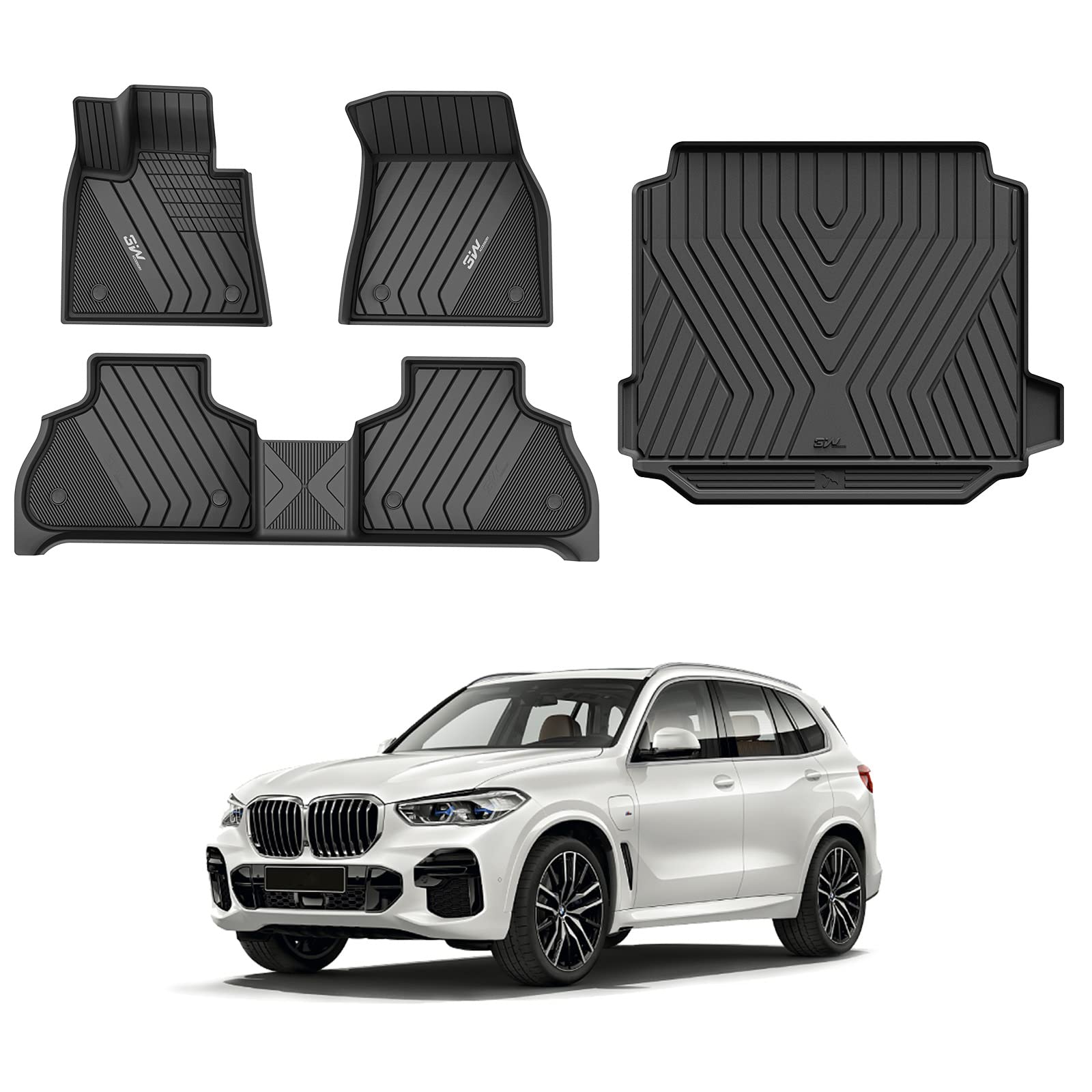 3W BMW X5 2019-2024 Custom Floor Mats / Trunk Mat TPE Material & All-Weather Protection Vehicles & Parts 3Wliners 2019-2024 X5 2019-2024 1st&2nd Row Mats+Trunk Mat