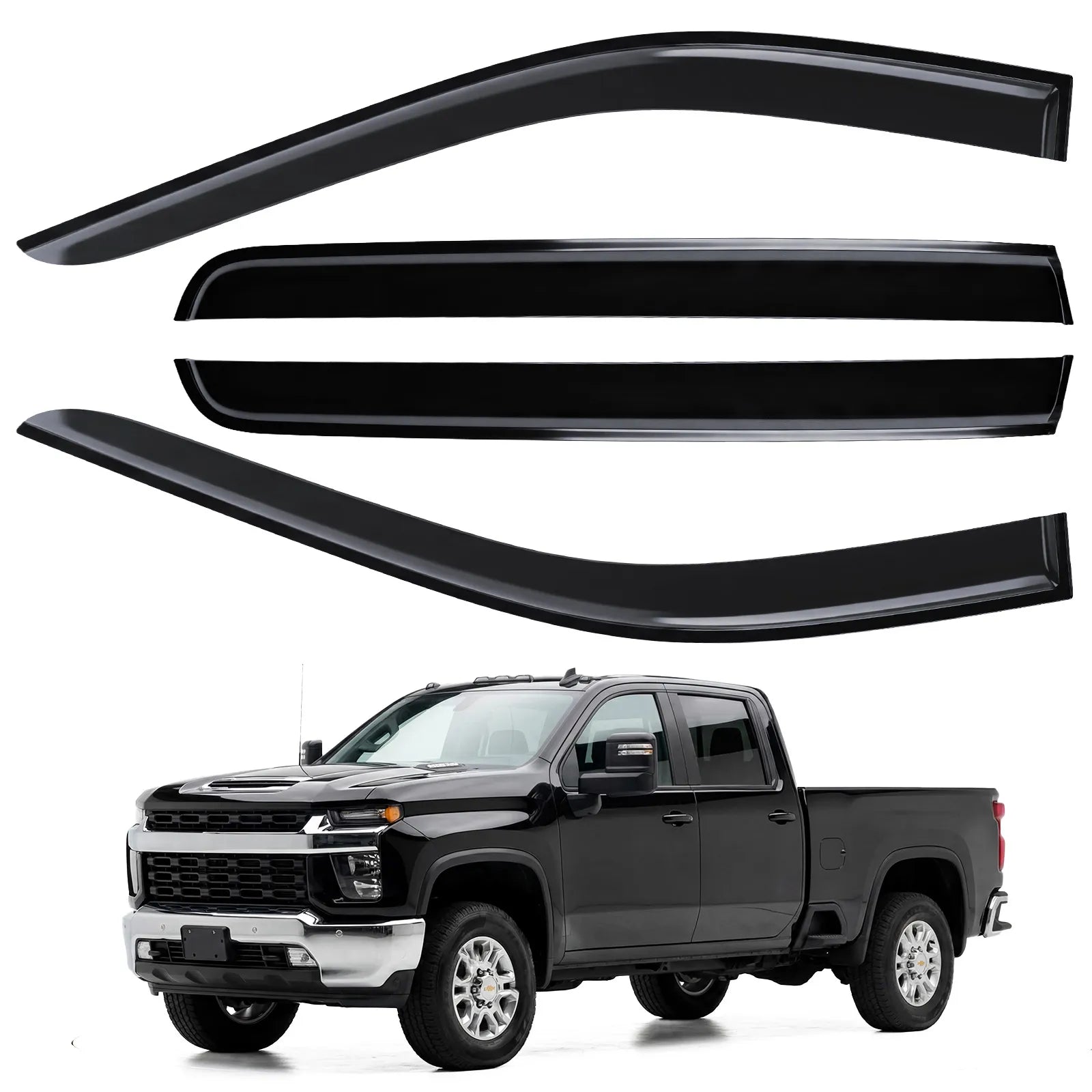 3W Custom Rain Guards for 2019-2026 Chevy Silverado/GMC Sierra Denali 1500, 2020-2026 GMC Sierra 2500HD/3500HD Tape-on Side Window Wind Deflecotr 4PCS - 3Wliners