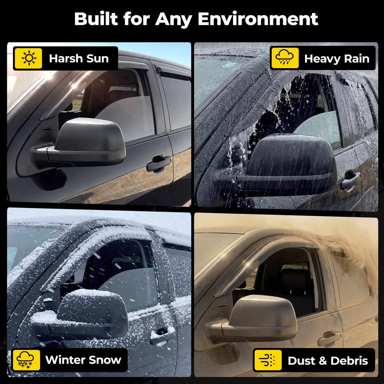 3W Custom Rain Guards for 2019-2026 Chevy Silverado/GMC Sierra Denali 1500, 2020-2026 GMC Sierra 2500HD/3500HD CrewCab Tape-on Side Window Wind Deflecotr 4PCS - 3Wliners