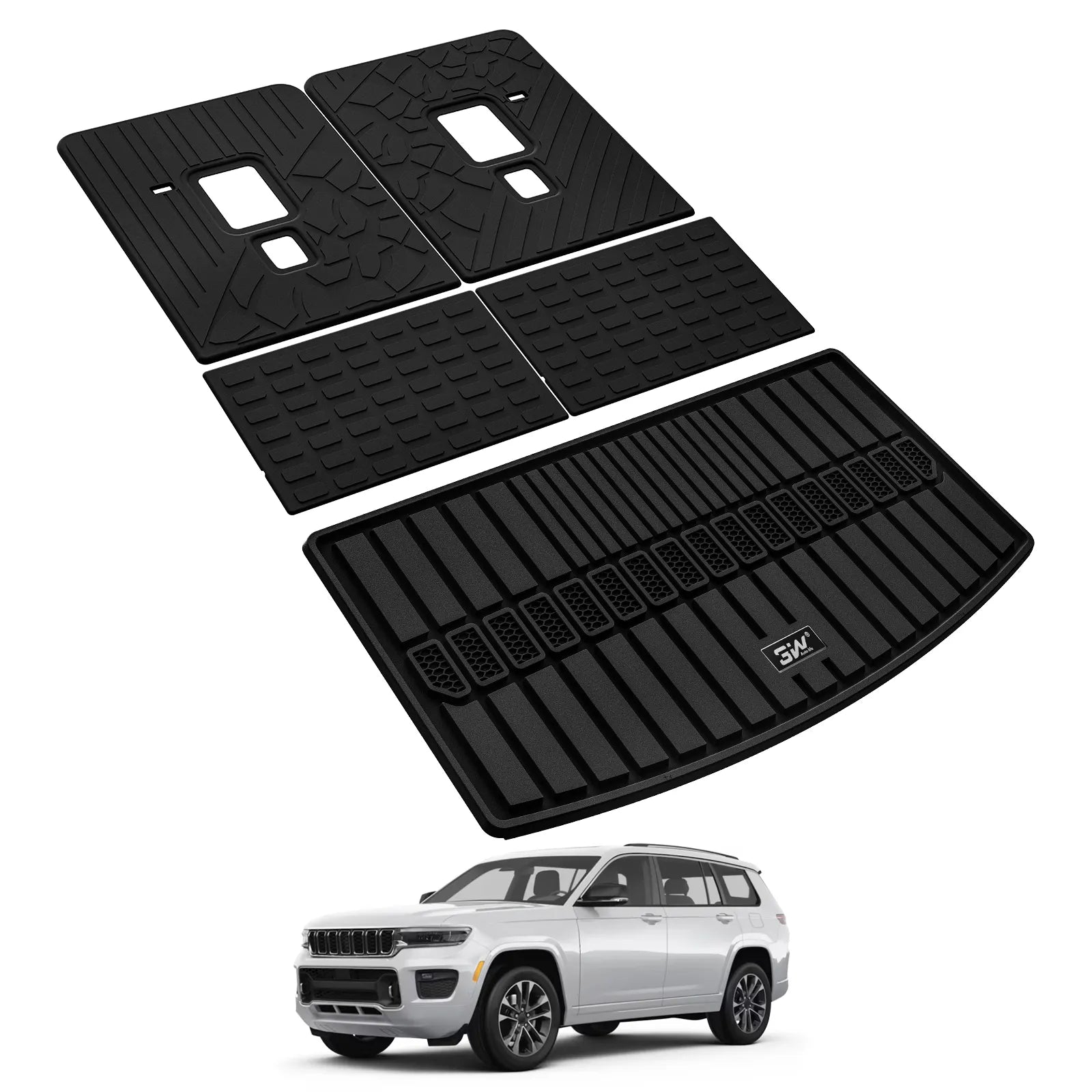 3W Jeep Grand Cherokee L 6 Seat 2021-2025 Custom Floor Mats / Trunk Mat Thorex™ All-Weather Protection