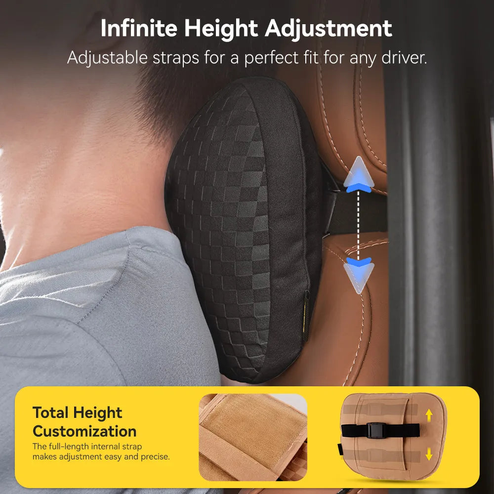 3W Car Neck Pillow & Lumbar Pillow Set with Adjustable Strap Washable