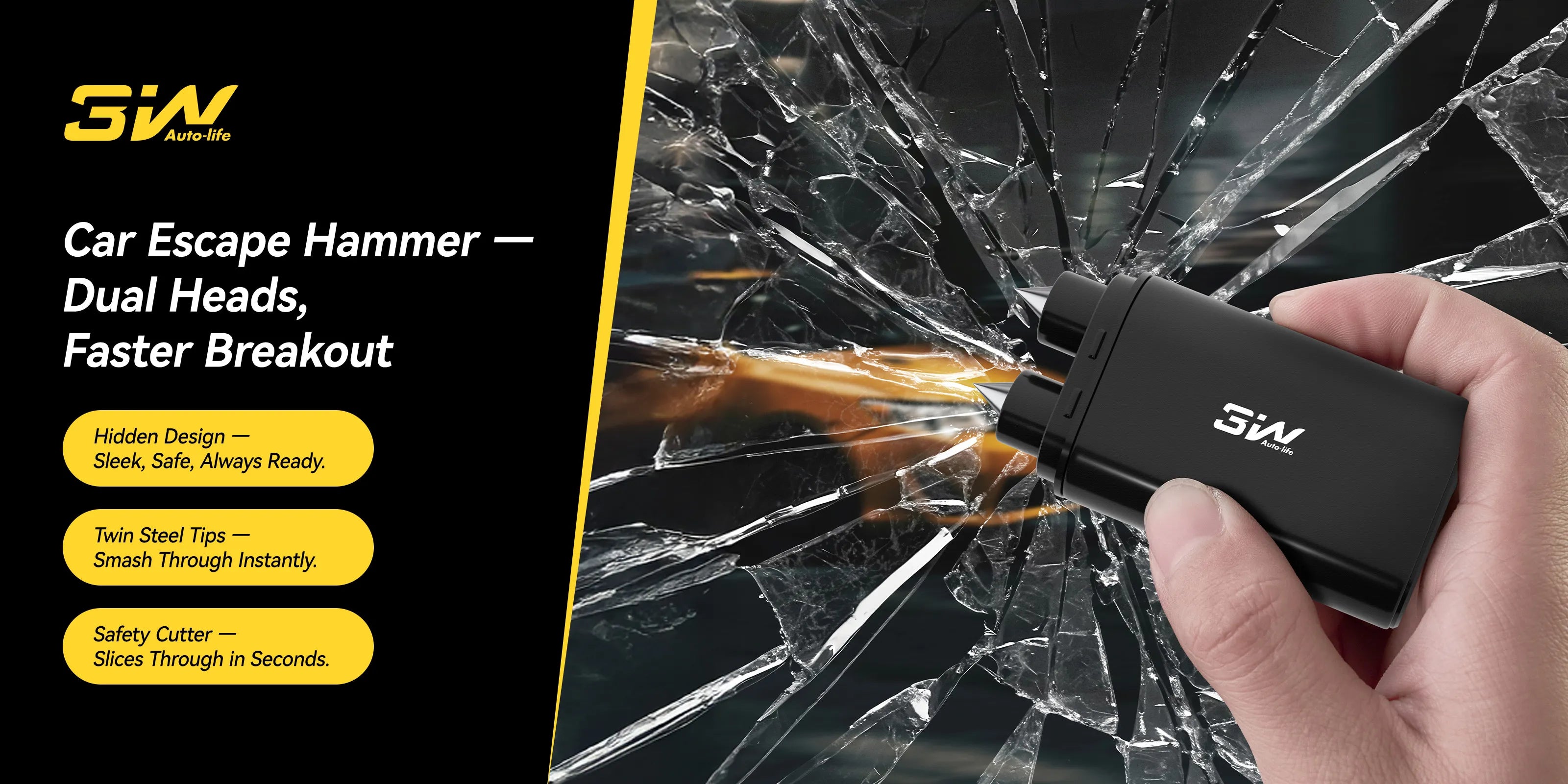 3W 2-in-1 Car Window Hammer Breaker & Seatbelt Cutter with Compact Dual-Head Design Car Accessories Convenient, practical, safe and reliable