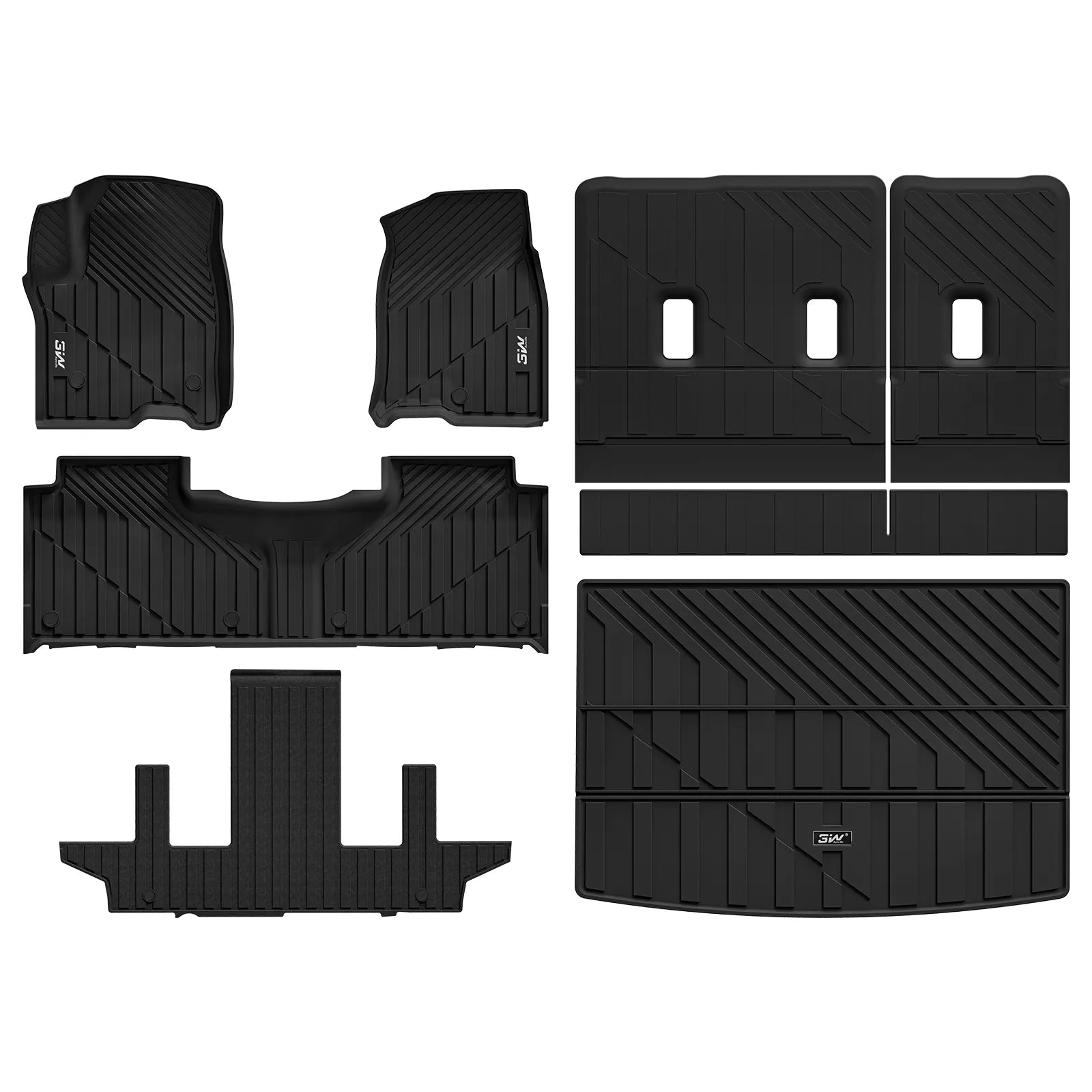 3W Floor Mats & Cargo Mat & Seat Back Mats for 2021-2026(Only 7 Seats) Chevy Suburban/GMC Yukon XL(Only Yukon XL, Not Fit Yukon)/Cadillac Escalade ESV(Not Escalade),All Weather Car Mats, Black TPE Car Mats