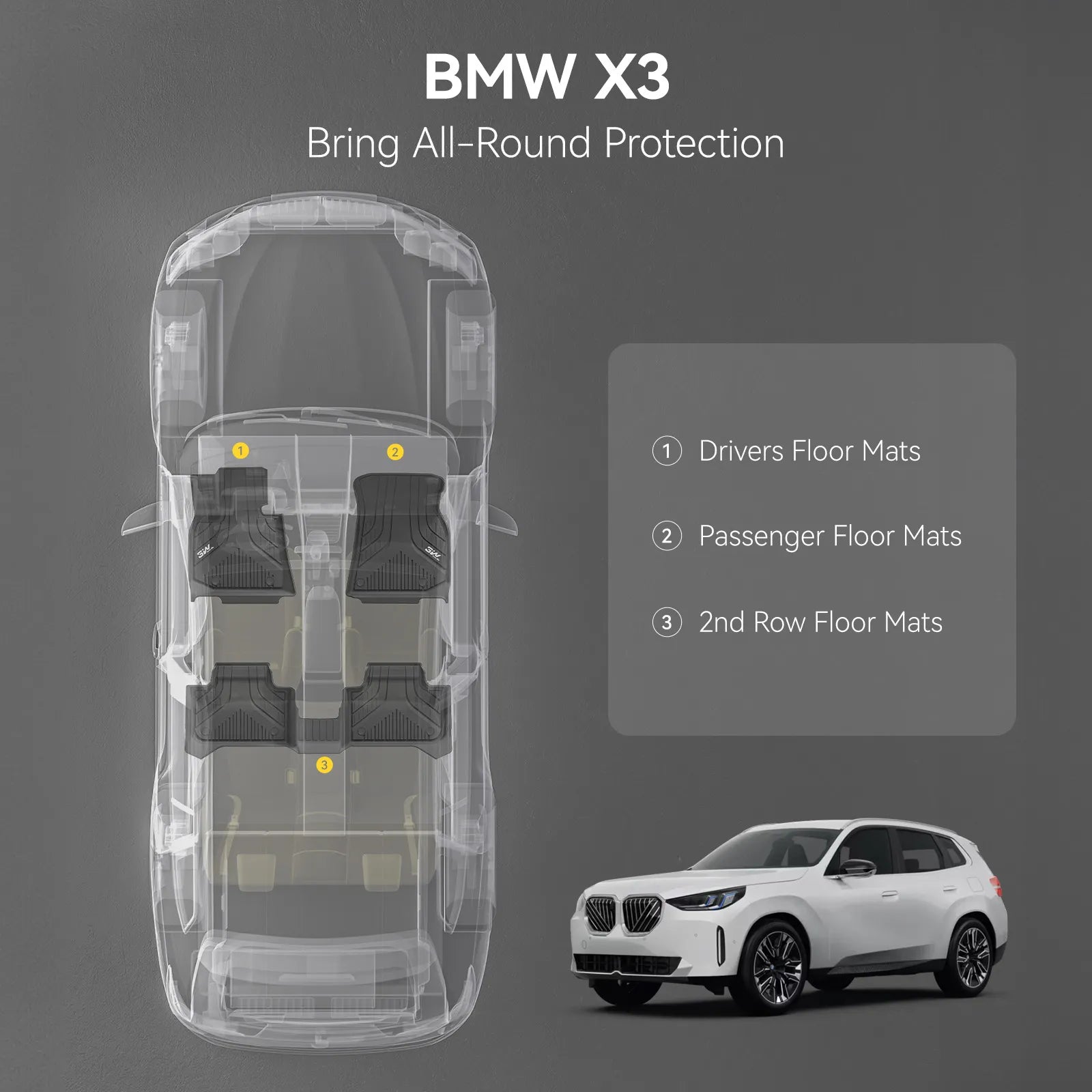 3W BMW X3 2025 2026 Floor Mats & Cargo Liner Full Set Thorex™ All-Weather Protection - 3Wliners