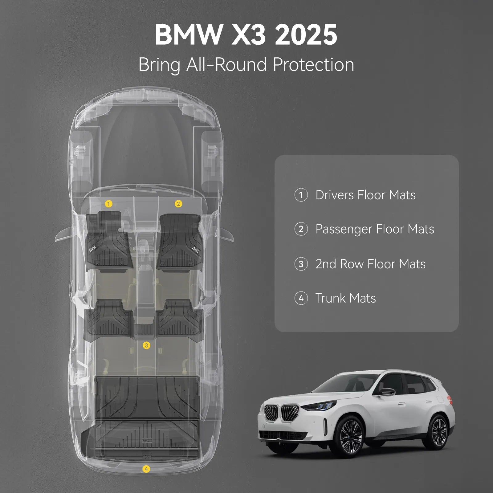 3W BMW X3 2025 2026 Floor Mats & Cargo Liner Full Set Thorex™ All-Weather Protection - 3Wliners