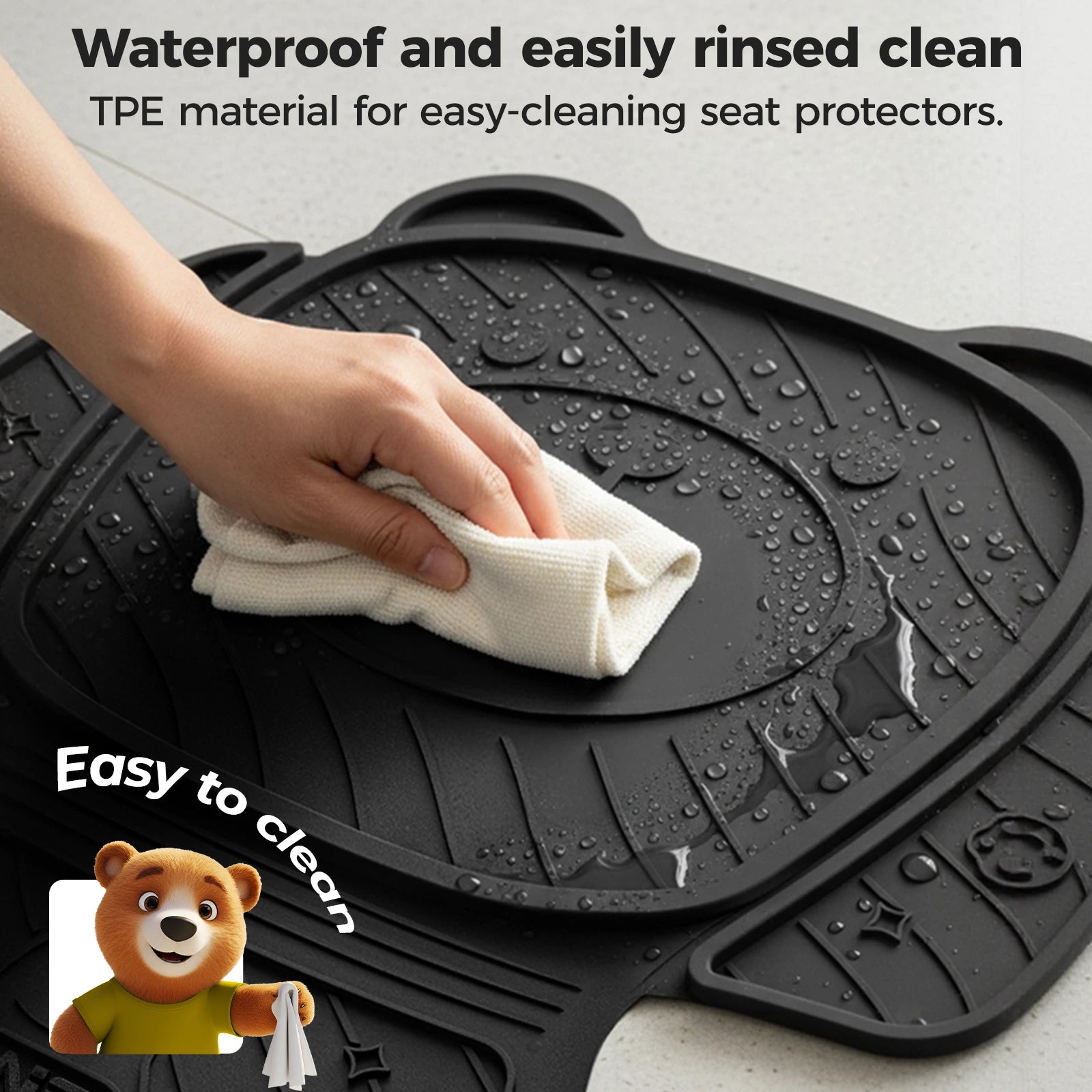 3W Car Seat Protector for Child car seat,TPE All Weather Heavy Duty Car Accessories, Applicable to All Models, Bear Baby Model, Black White Orange
