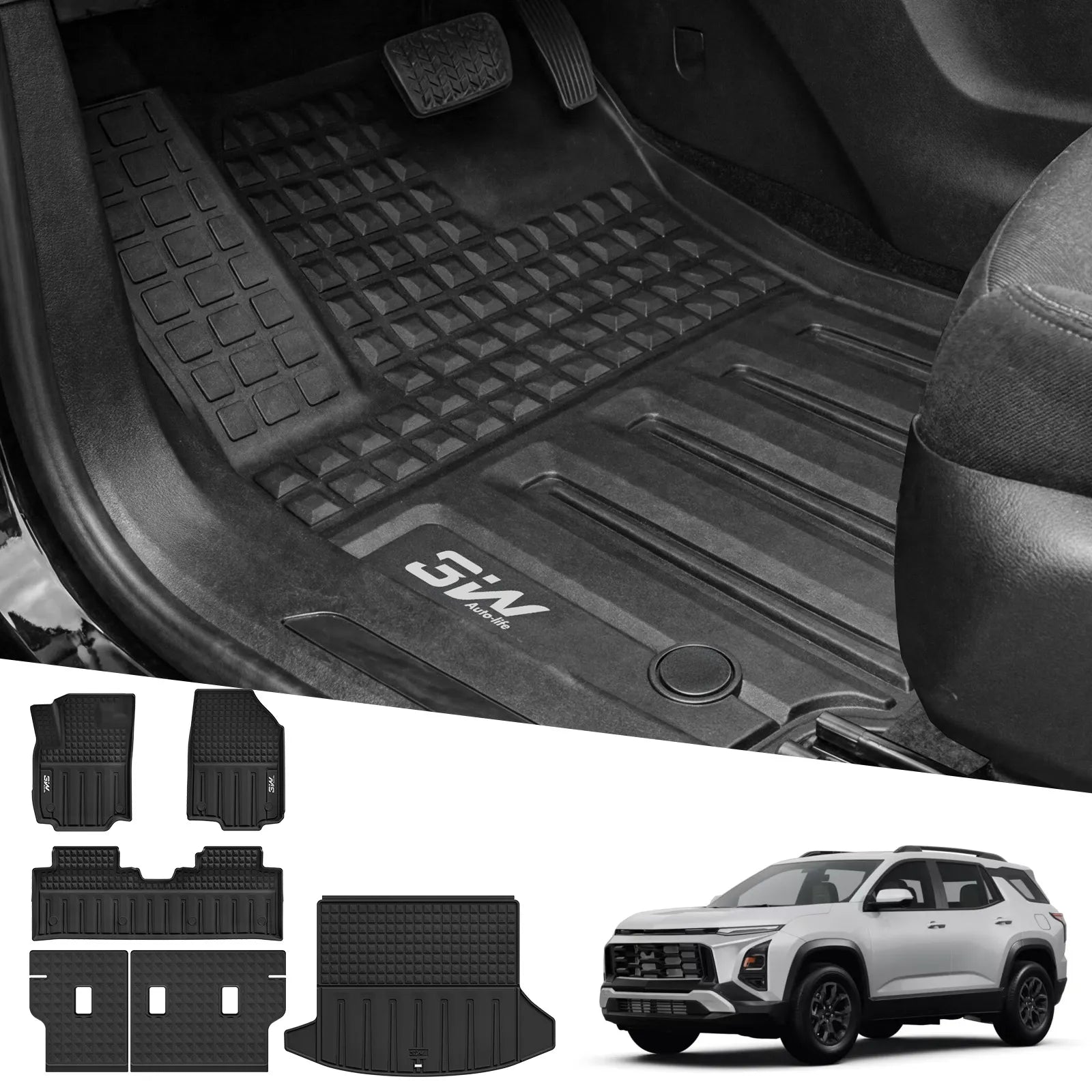 3W Floor Mats & Cargo Liner & Seat Back Mat 2025-2026 for Chevrolet Chevy Equinox/GMC Terrain (Not for Equinox EV), All Weather TPE Custom Fit Floor Mats, Car Mats Full Set for Equinox/Terrain