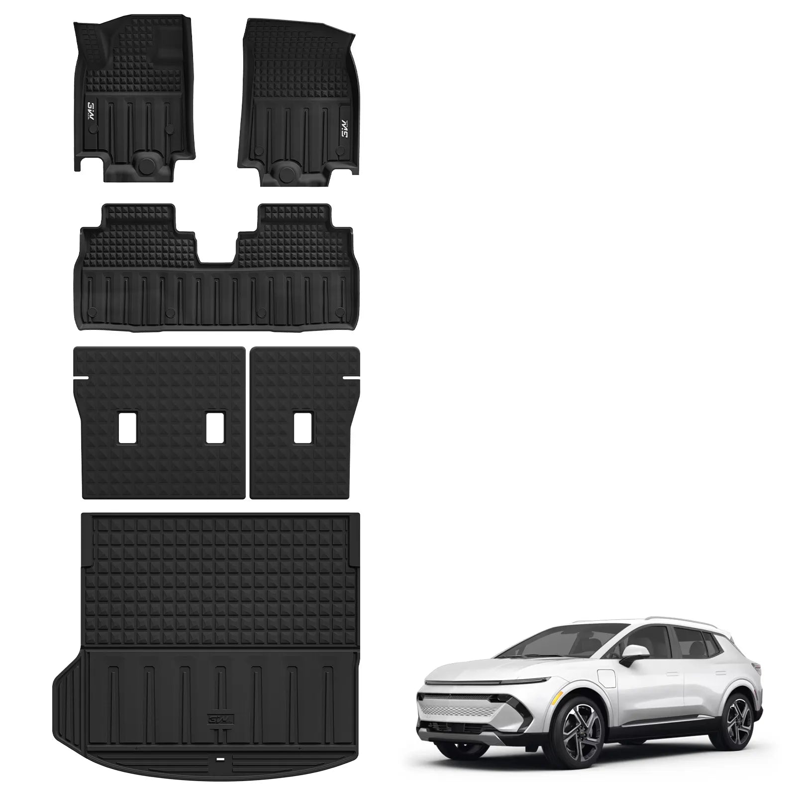 3W Floor Mats & Seat Back Mats & Cargo Liner for Chevrolet Chevy Equinox EV (Not Fit Gasoline) 2024 2025, All Weather TPE Custom Fit Full Set Car Floor Mats, Black