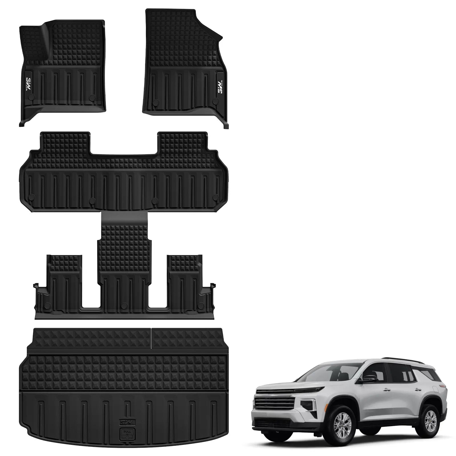 3W Floor Mats Cargo Liner Fit Chevrolet Traverse/GMC Acadia/Acadia Denali 2024-2025 2026 /Buick Enclave 2025-2026 Full Set All Weather Protection