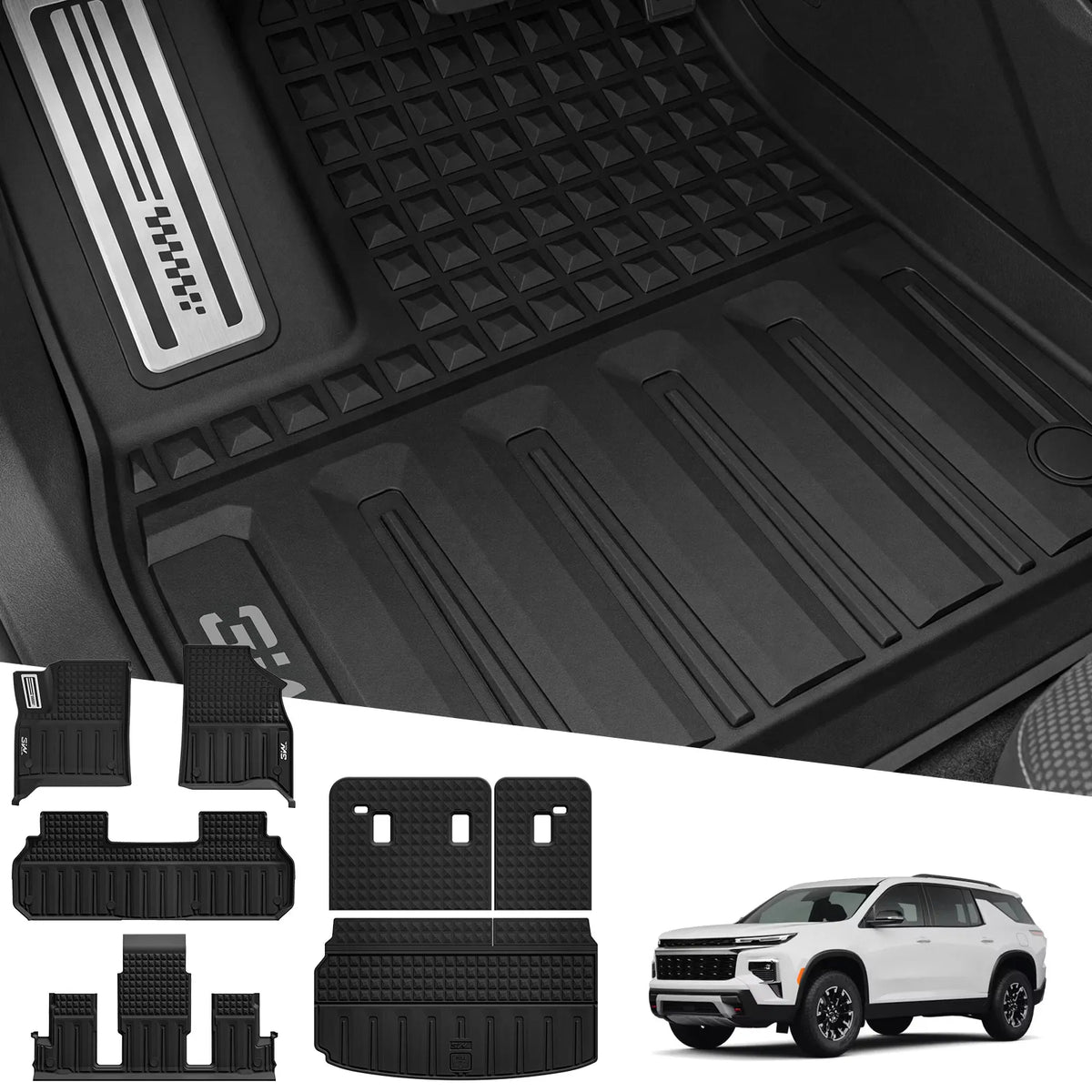 3W Floor Mats Cargo Liner Seat Back Protector Fit Chevrolet Traverse/GMC Acadia/Acadia Denali 2024-2025 2026 /Buick Enclave 2025-2026 Full Set All Weather Protection