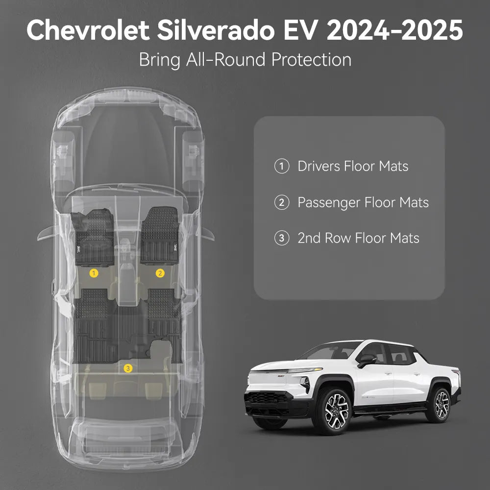 3W Floor Mats Fit for Chevrolet Silverad EV 2024-2025 (WT & RST)/GMC Sierra EV/Sierra EV Denali Accessories TPE All Weather Floor Liner 1st and 2nd Row Car Mats