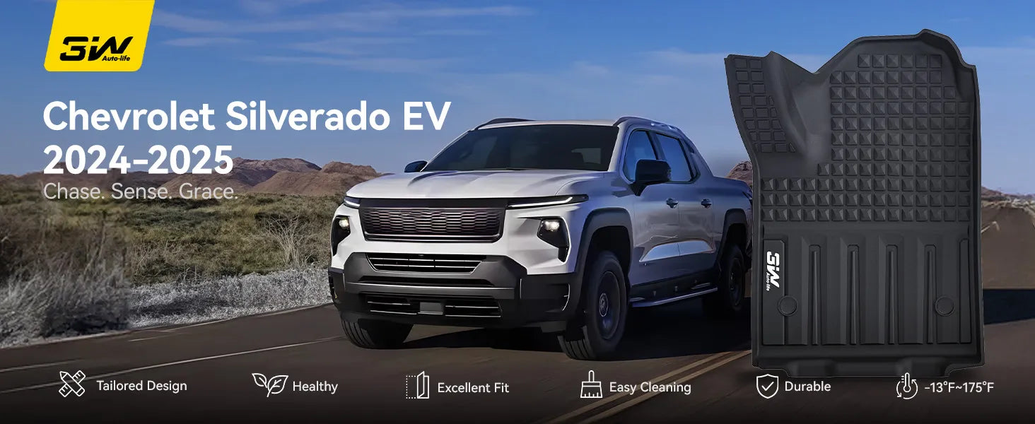 3W Floor Mats Fit for Chevrolet Silverad EV 2024-2025 (WT & RST)/GMC Sierra EV/Sierra EV Denali Accessories TPE All Weather Floor Liner 1st and 2nd Row Car Mats