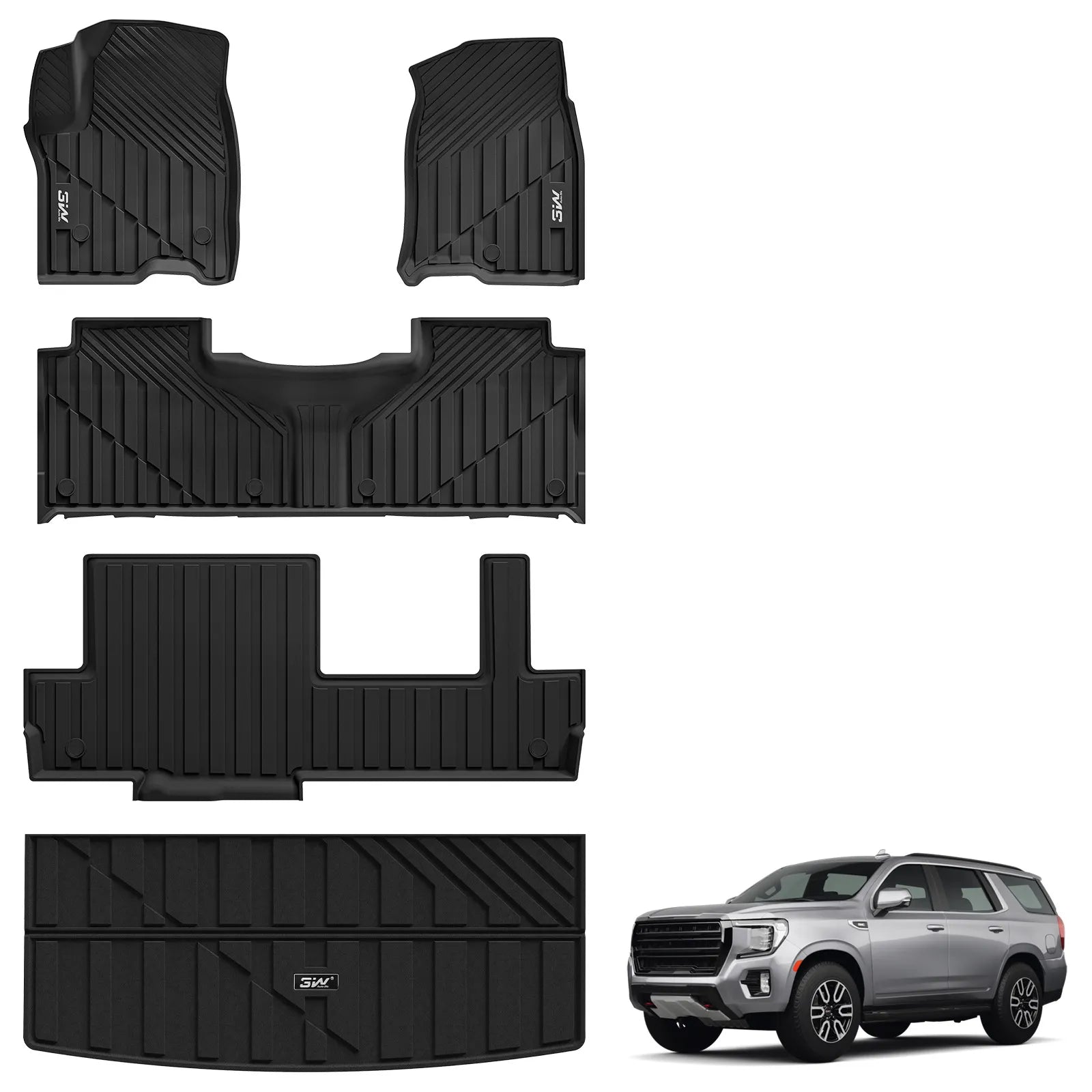 3W Chevy Tahoe 2021-2026/ GMC Yukon / Cadillac Escalade (Only for 8 Seats) 2021-2025 Floor Mats/ Cargo Liner Thorex™ All-Weather Protection