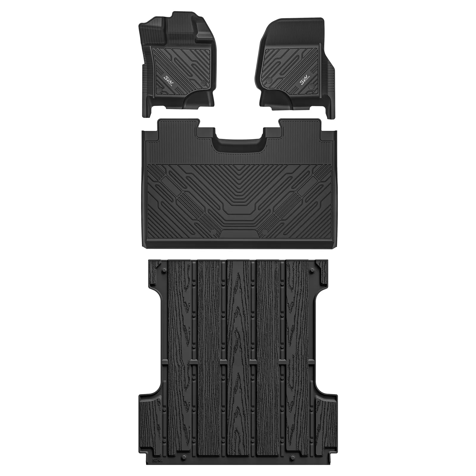 3W All-Weather Floor Mats Bed Mat Set Fit Ford F150 / F-150 Lightning SuperCrew Cab 2015-2025 (without Original Folding Under-Seat Storage Box) - 3Wliners