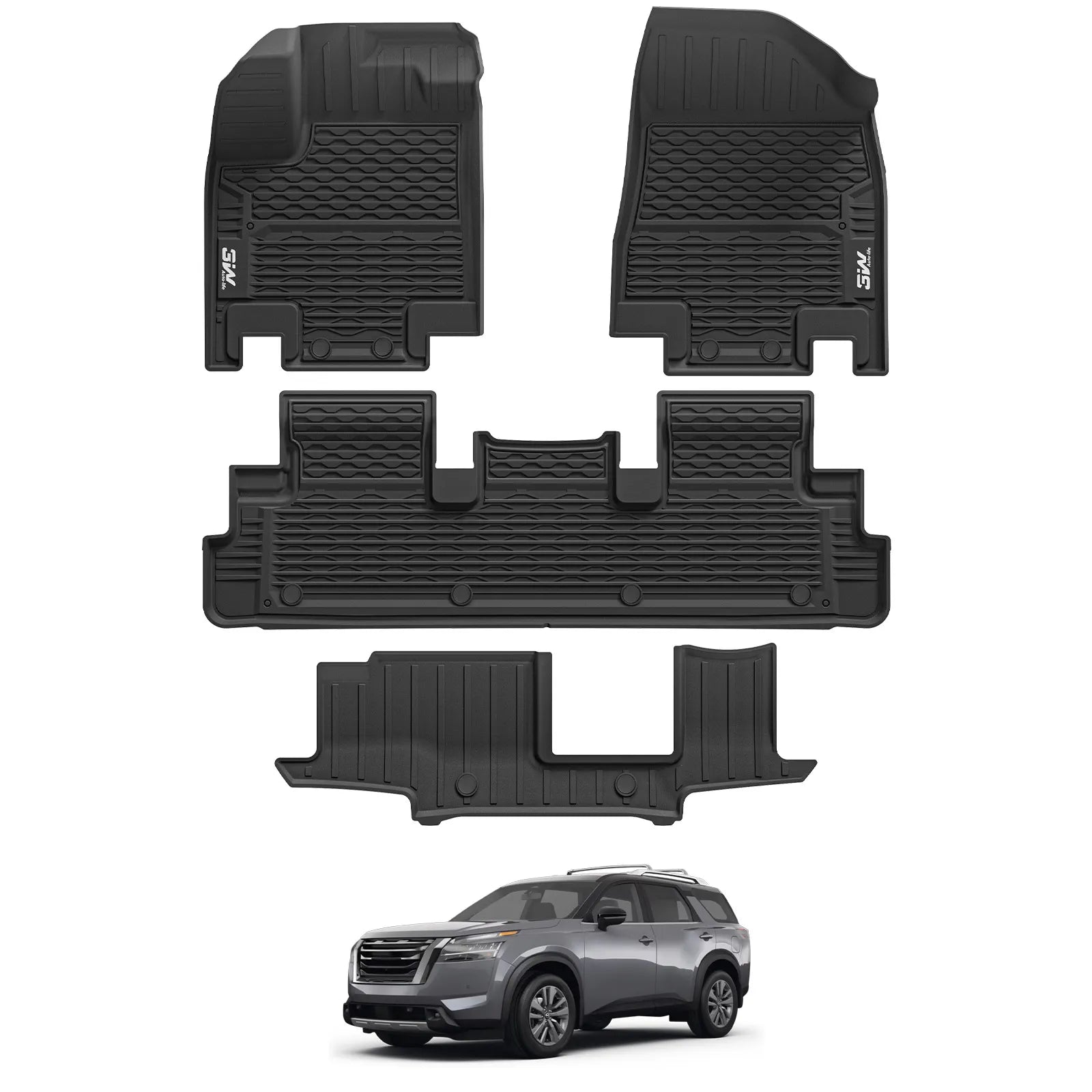 3W Floor Mats for Nissan Pathfinder 7 Seat 2022-2025 Thorex™ All-Weather Protection