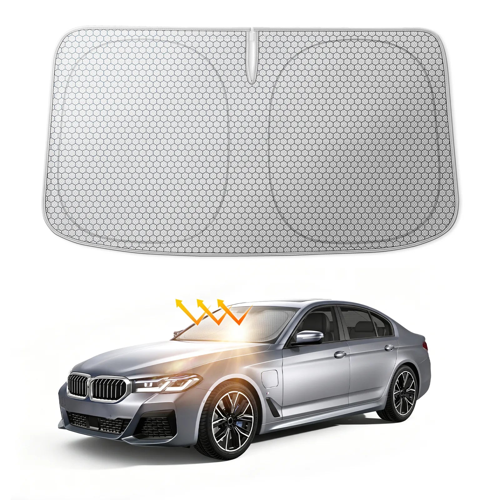 3W Graphene Car Windshield Sun Shade, Fit for Chevrolet Colorado Suburban Equinox/ GMC Yukon/ Nissan Frontier/ Toyota RAV4 Advanced Heat Dissipation Fabric Car Window Shades, Blocks 99% UV & Infrared Rays(64" L x 32" W)