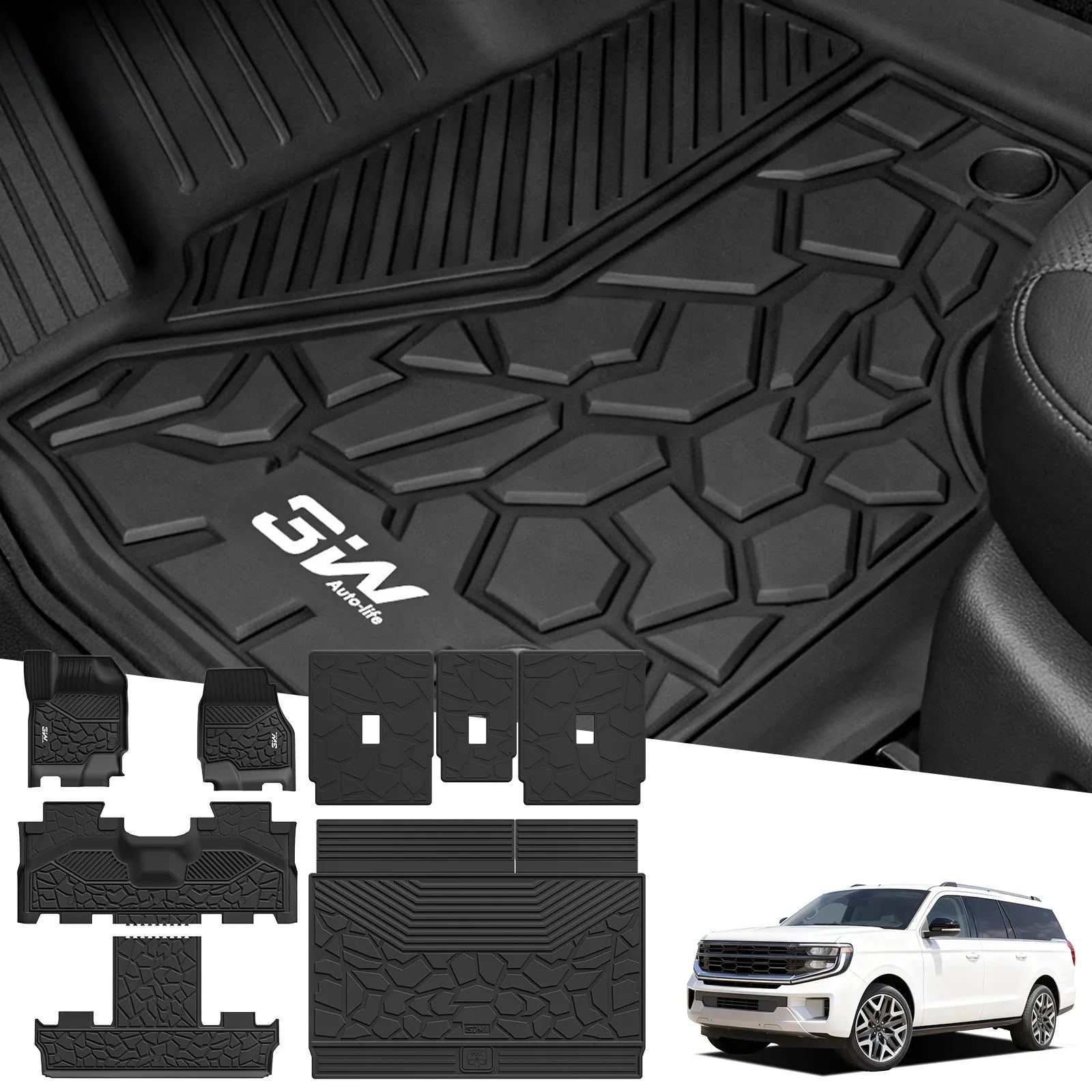 3W Ford Expedition Max 7 Seats 2025 Custom Floor Mats/ Crago Liner Thorex™ All-Weather Protection