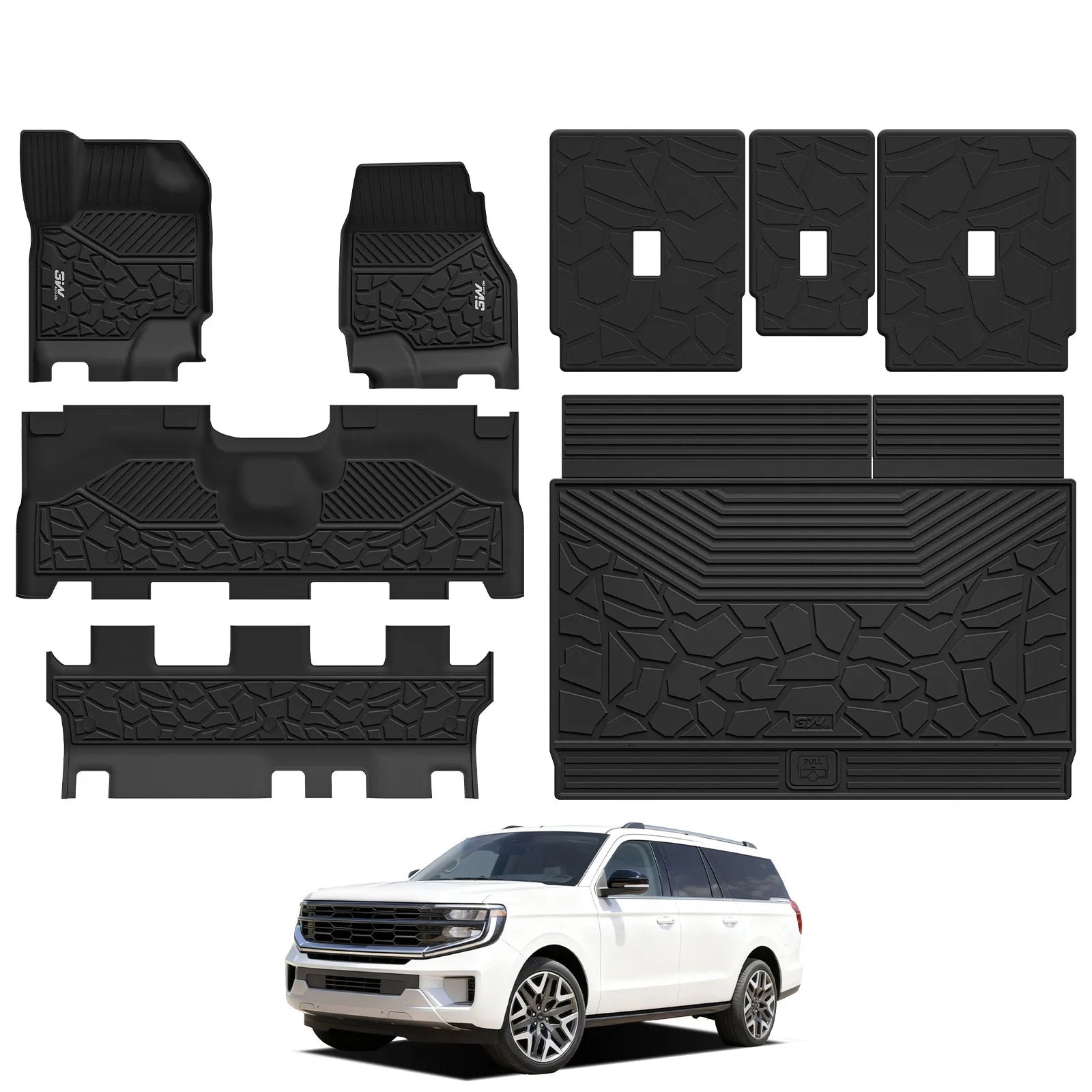 3W Floor Mats & Cargo Liner & Seat Back Mats for 2025 2026 Ford Expedition Max Bench Seating 8 Seats, All Weather for 2025 2026 Ford Expedition Max (Not fit 7 Seats) Full Set Floor Mats (Only MAX)