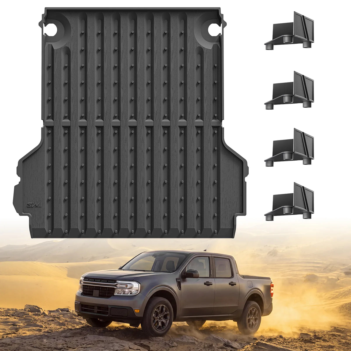 3W Truck Bed Mat Compatible with 2022-2026 Ford Maverick Gas & Hybrid Car Accessories Vehicle Perfectly Flush All Weather Protection TPE Heavy Duty Pickup Car Bed Cargo Mat