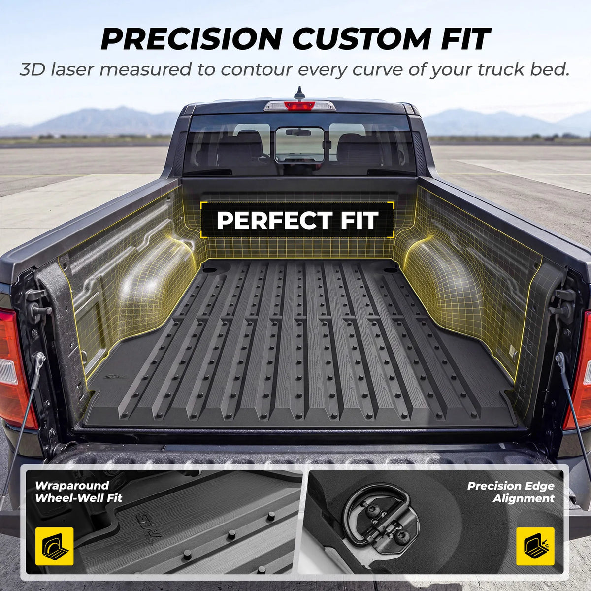 3W Truck Bed Mat Compatible with 2022-2026 Ford Maverick Gas & Hybrid Car Accessories Vehicle Perfectly Flush All Weather Protection TPE Heavy Duty Pickup Car Bed Cargo Mat