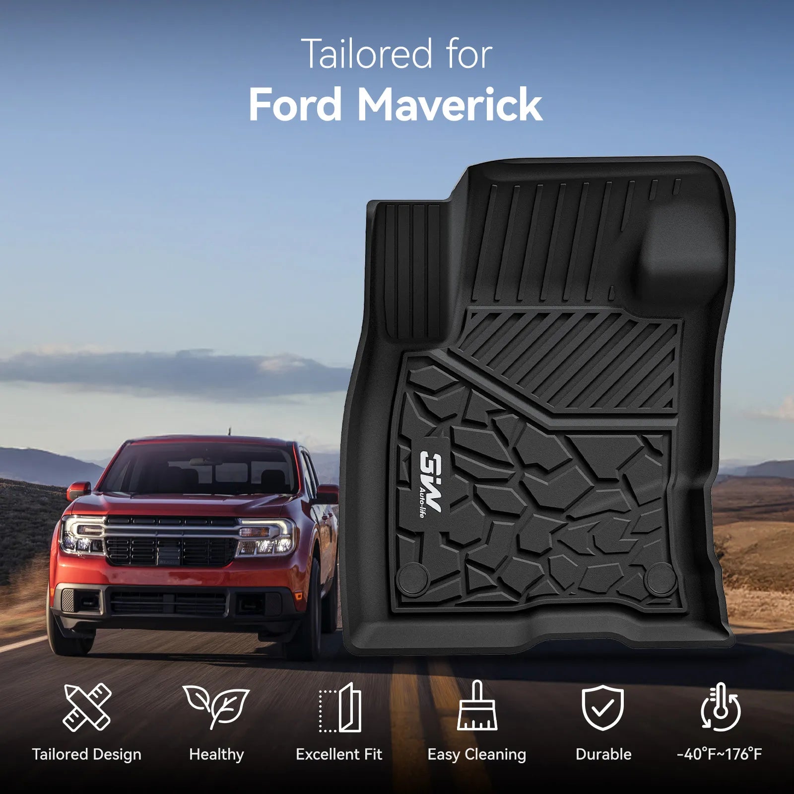 3W Floor Mats for Ford Maverick 2022-2025(Only Fits Gasoline Models) All Weather Floor Liners for Ford Maverick TPE Floor Mats