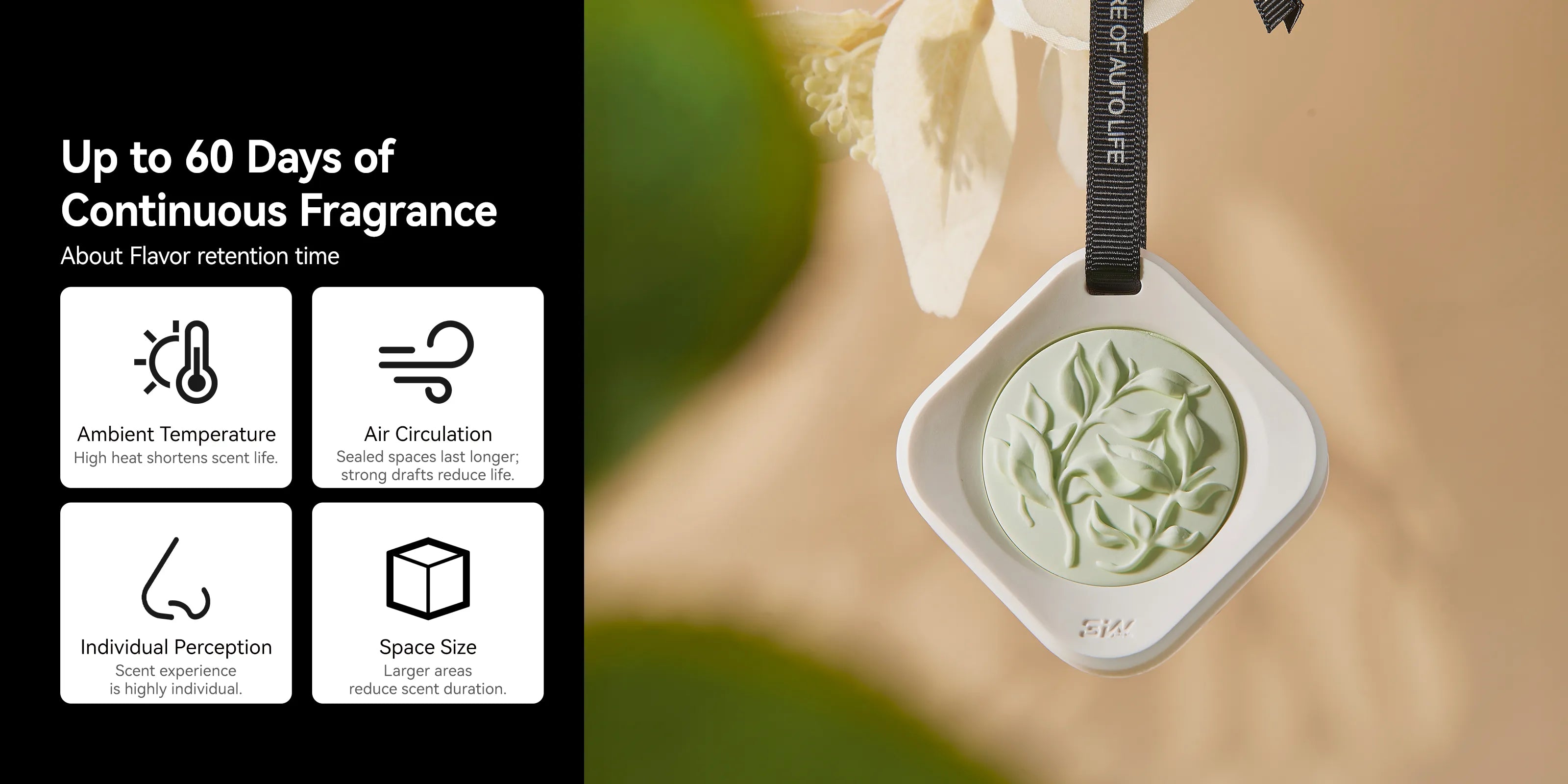 3W Hanging Car Air Freshener Diffuser with Natural Essential Oils Silicone-protected edges Magnetic closure for easy attachment and removal Long-lasting fragrance