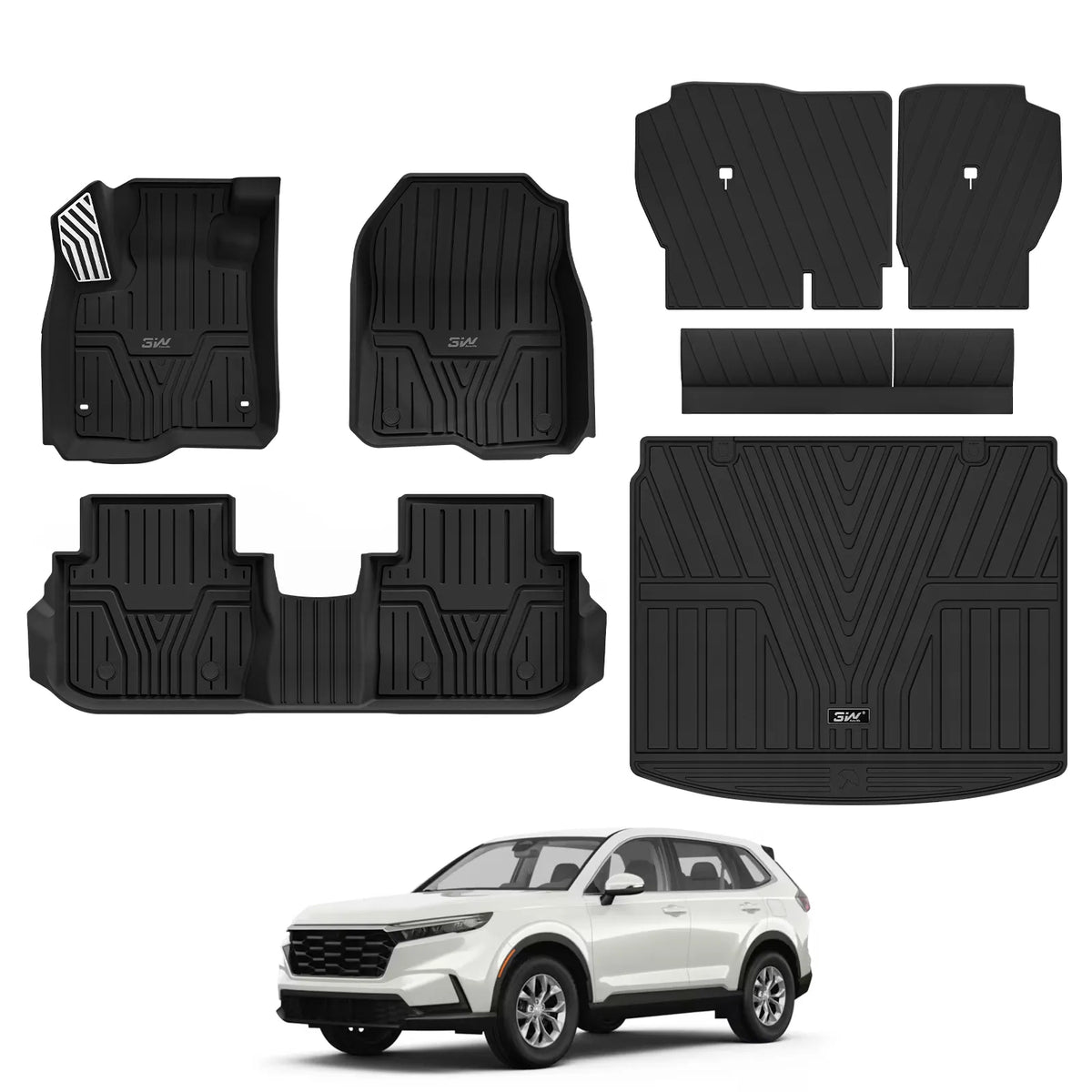 3W Floor Mats(with Metal Pedals) with Carpet & Cargo Liner Fit for Honda CR-V 2022-2027 TPE All Weather Waterproof Custom Fit Automotive Liners and Carpet for Honda CRV (Include Hybrid)