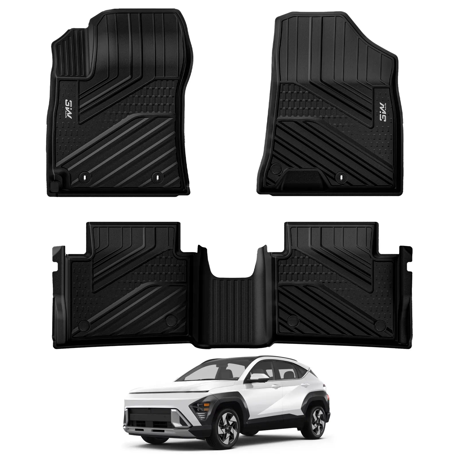 3W Floor Mats Compatible with Hyundai Kona 2026 2025 2024 (Gas Models Only), TPE All-Weather Heavy Duty Custom Fit Floor Mats, Black (Not for EV/Hybrid)