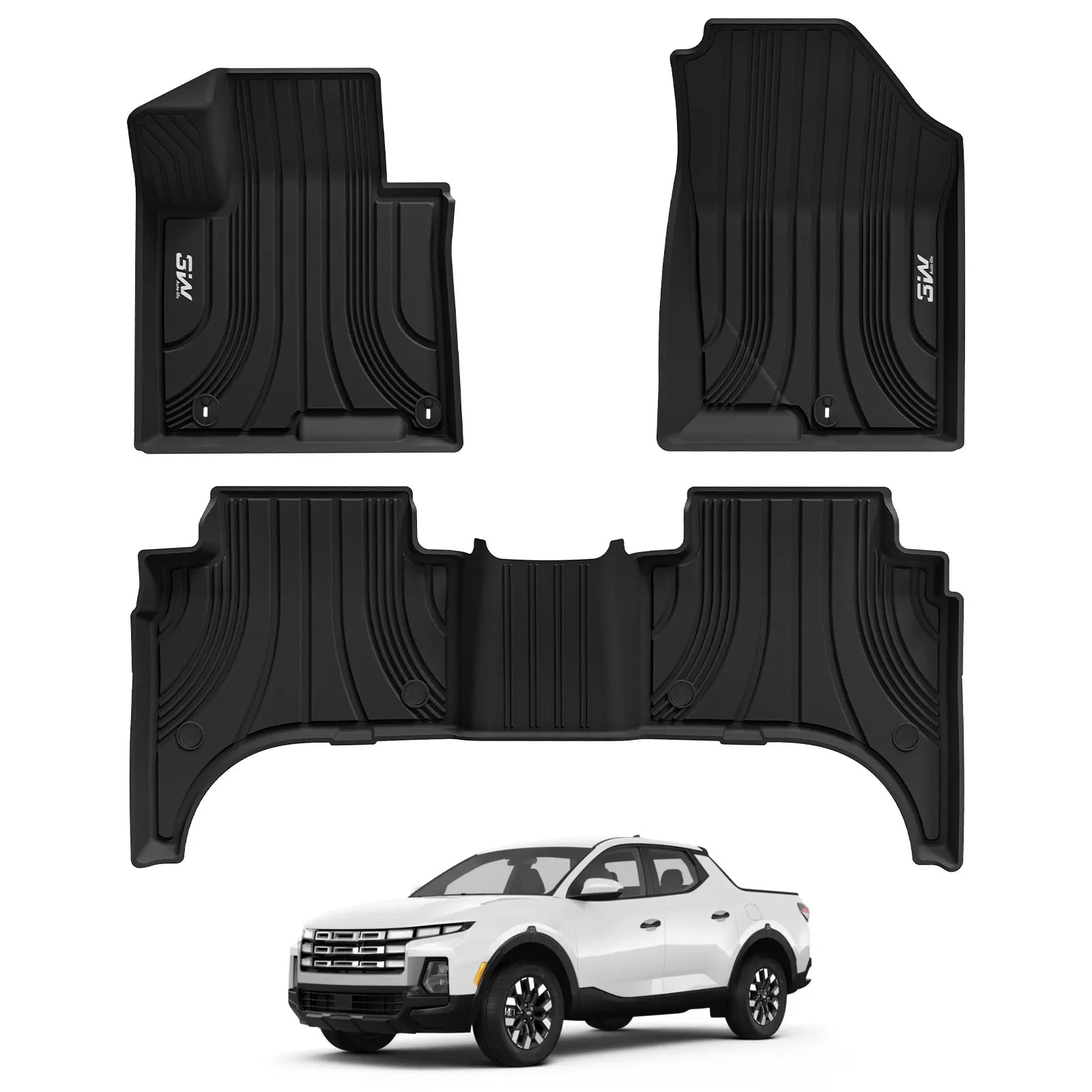 3W Floor Mats Custom for Hyundai Santa Cruz Pickup 2025 2024 2023 2022 All Weather Protection TPE Heavy Duty Non-Slip Automotive Floor Liners Fits 1st & 2nd Row Full Set Accessories, Black