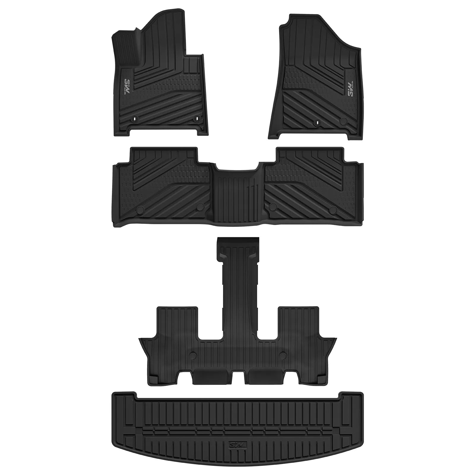 3W Floor Mats & Cargo Liner Fit for 2024 2025 Hyundai Santa Fe (Not for Hybrid) Only 6 Seats, TPE All Weather Floor Liner Heavy Duty Car Accessories, Anti-Slip Full Set Floor Liner,Black