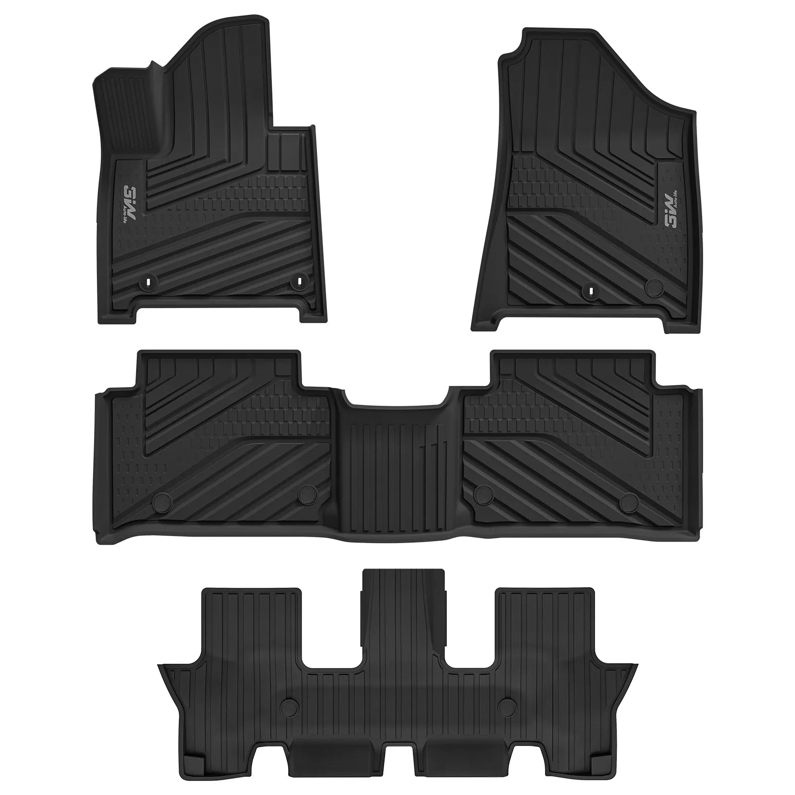 3W Floor Mats Fit for 2024 2025 Hyundai Santa Fe (Not for Hybrid) Only 7 Seats, TPE All Weather Floor Liner Heavy Duty Car Accessories, Anti-Slip 1st & 2nd Rows Floor Liners, Black