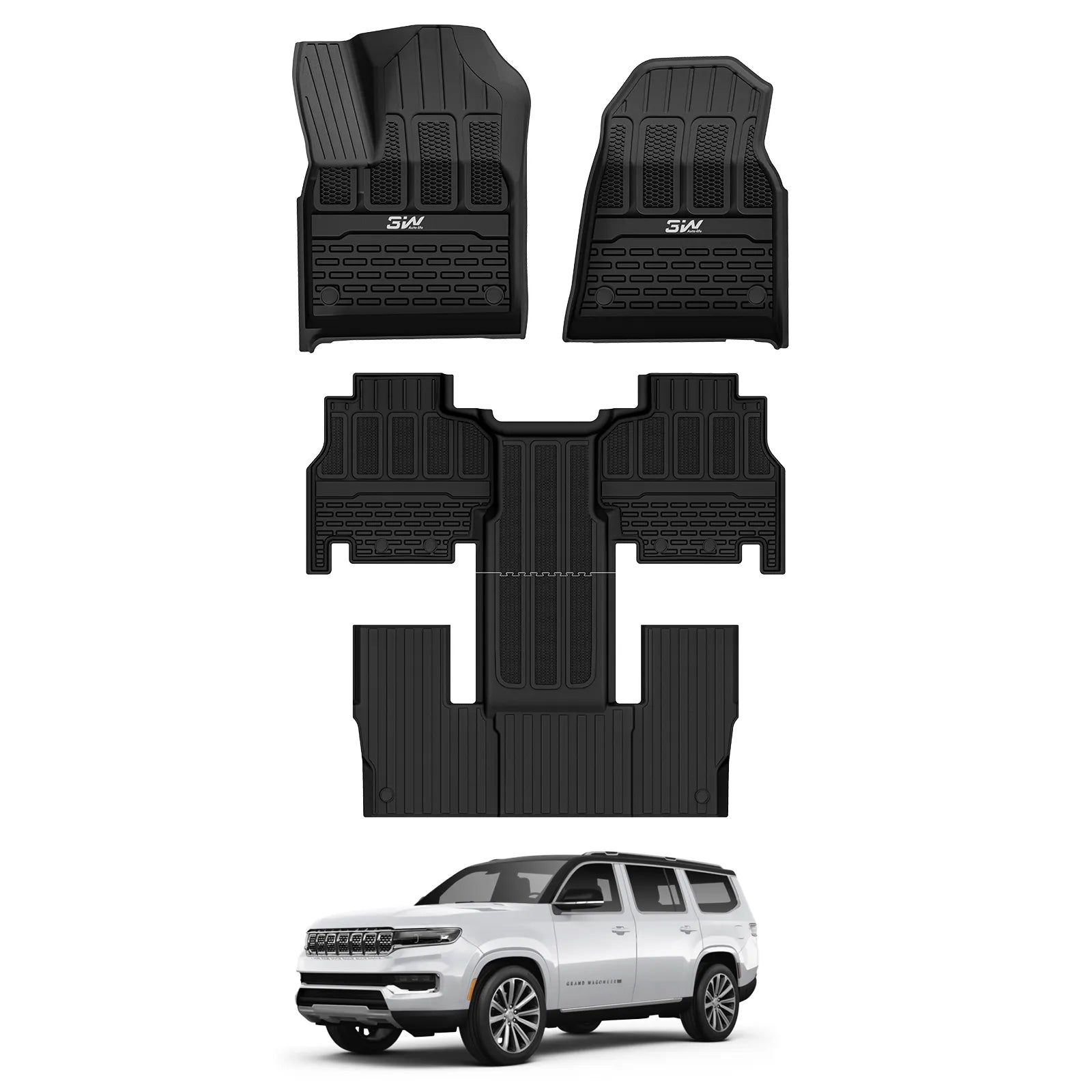 3W Jeep Grand Wagoneer 2022-2024 Custom 7 seat Floor Mat Trunk Mat TPE Material & All-Weather Protection Vehicles & Parts 3Wliners 2022-2024 7-Seat Grand Wagoneer 2022-2024 1st&2nd&3rd Row+Trunk Mat