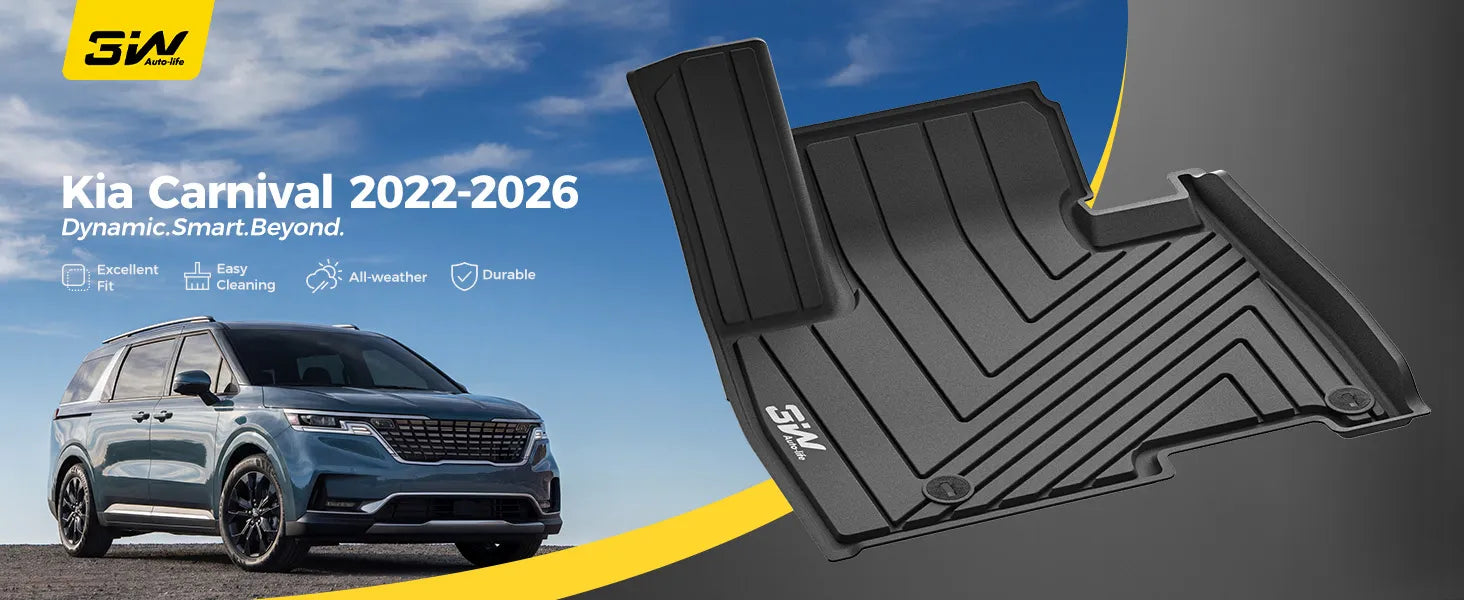 3W Floor Mats & Seatback Mats & Cargo Liner for Kia Carnival Gasoline Model & 8-Seat 2022-2026, Custom Fit All Weather TPE Full Set Floor Liner Trunk Mat with Backrest Mats Accessoires, Black
