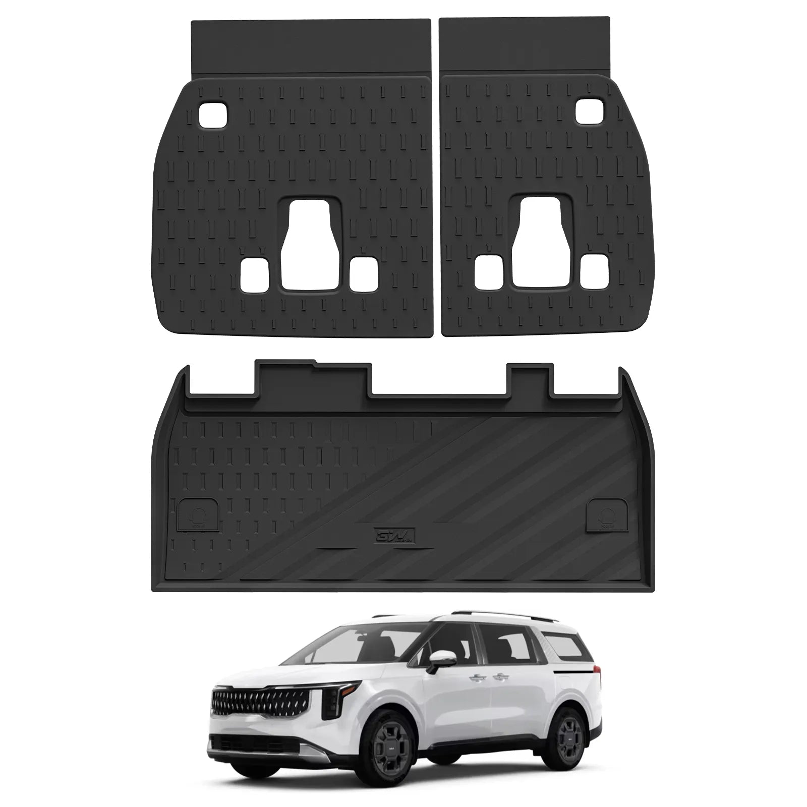 3W Trunk Mat & Seat Back Protector Fit Kia Carnival Hybrid (Only for 8 Seats), All Weather TPE Custom Fit Cargo Liner with Seat Back Protector for Kia Carnival Accessories, Black