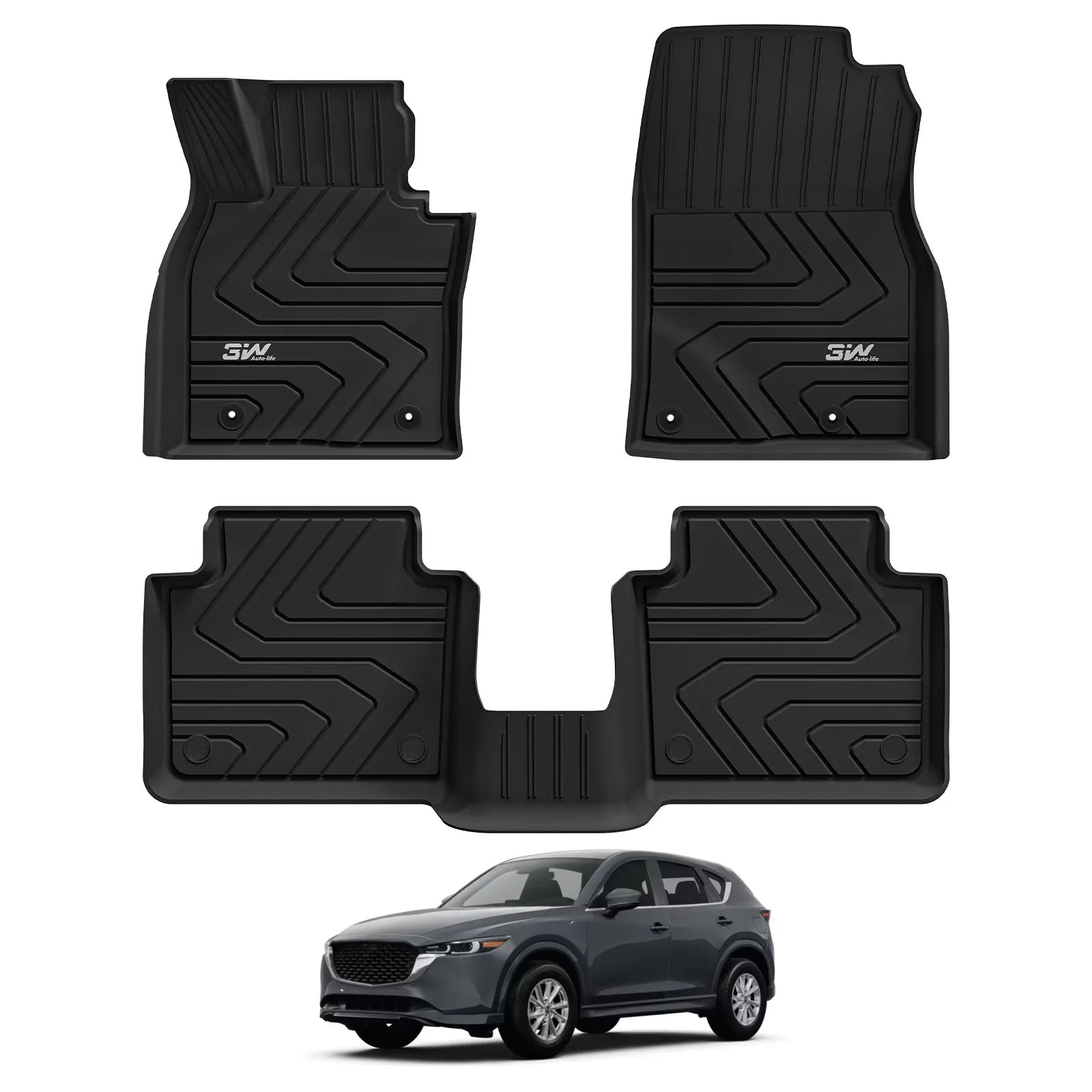 3W Floor Mats & Cargo Liner Fit Mazda CX-50 2023 2024 2025 (Not for Hybrid), TPE All Weather Liners Full Set Mazda CX 50 Accessories All Season Guard Odorless Anti-Slip Black