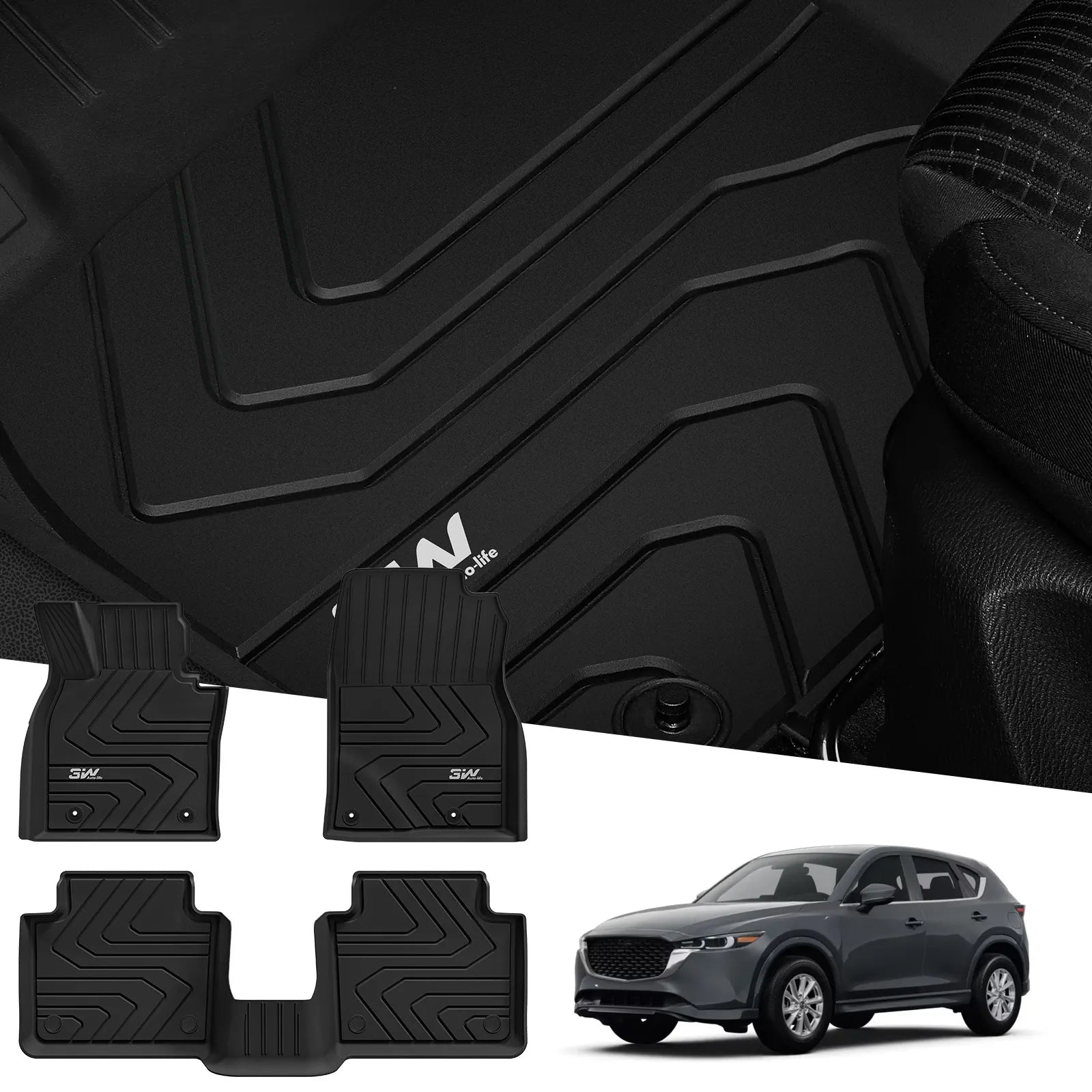 3W Floor Mats & Cargo Liner Fit Mazda CX-50 2023 2024 2025 (Not for Hybrid), TPE All Weather Liners Full Set Mazda CX 50 Accessories All Season Guard Odorless Anti-Slip Black