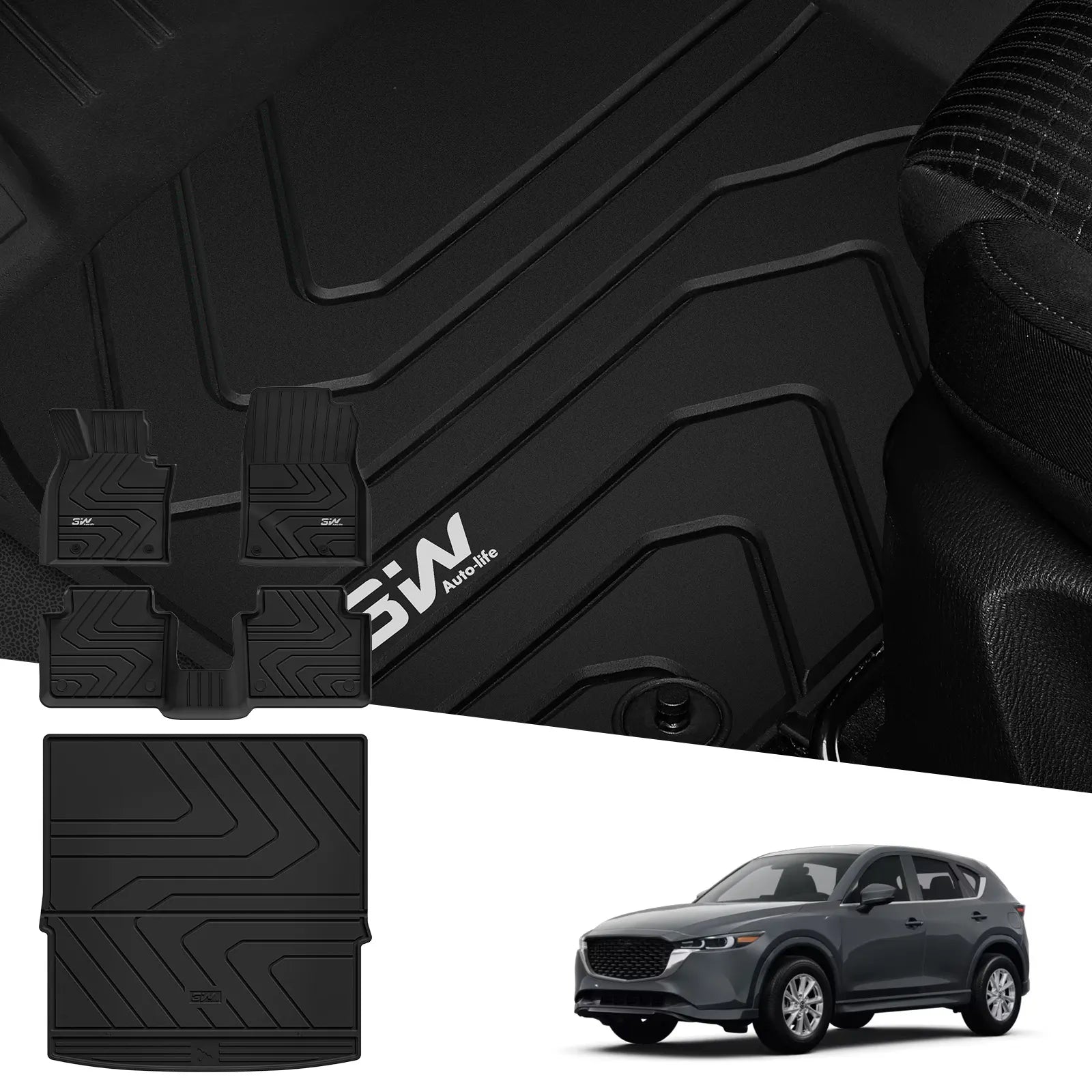 3W Floor Mats & Cargo Liner Fit Mazda CX-50 2023 2024 2025 (Not for Hybrid), TPE All Weather Liners Full Set Mazda CX 50 Accessories All Season Guard Odorless Anti-Slip Black