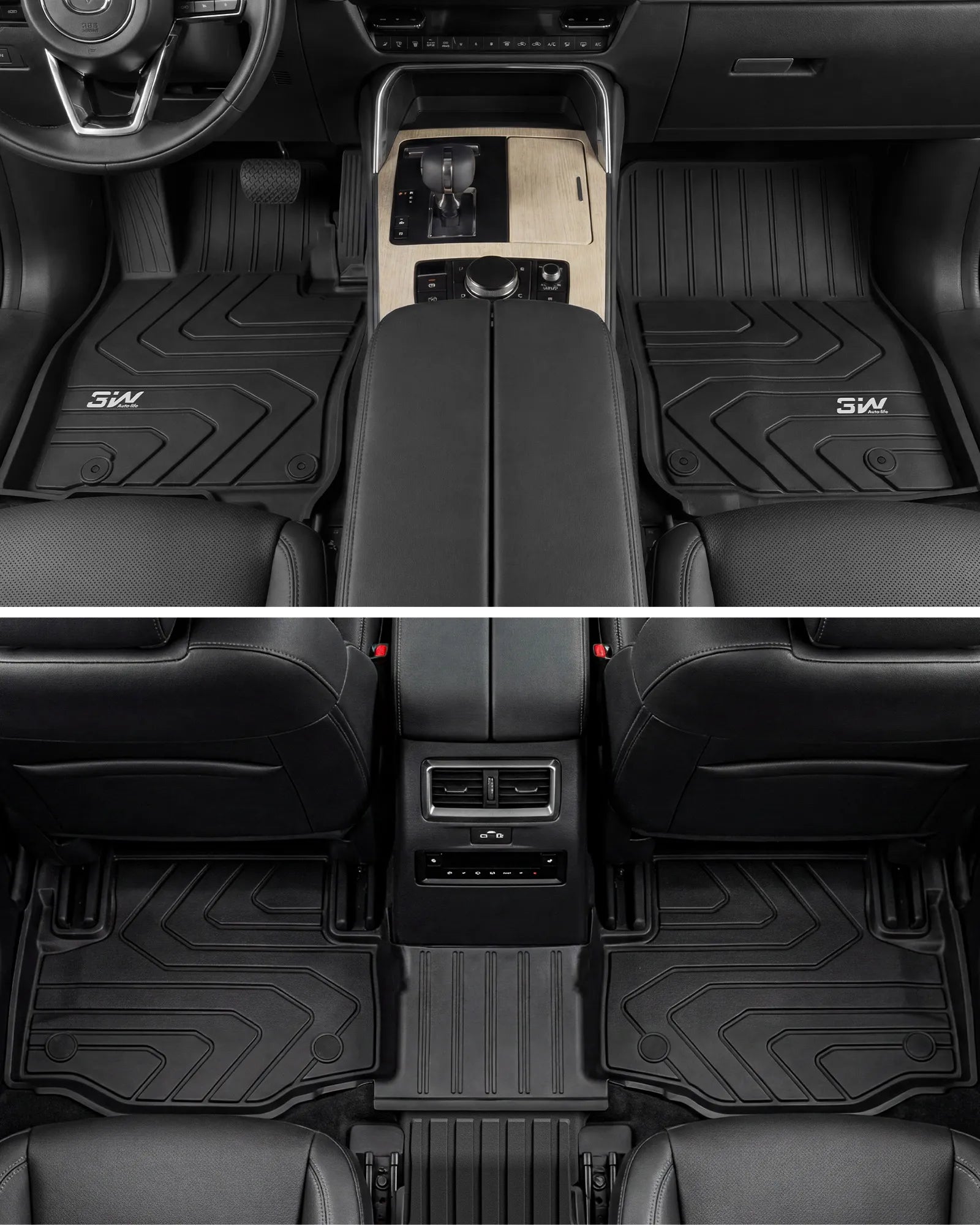 3W Floor Mats & Backrest Mats & Cargo Mats for Mazda CX-90/CX-90 PHEV 2026 2025 2024 7 Seats with 2nd Row Bucket Seats, All Weather TPE Custom Fit Floor Liners for CX-90/CX-90 PHEV Accessories