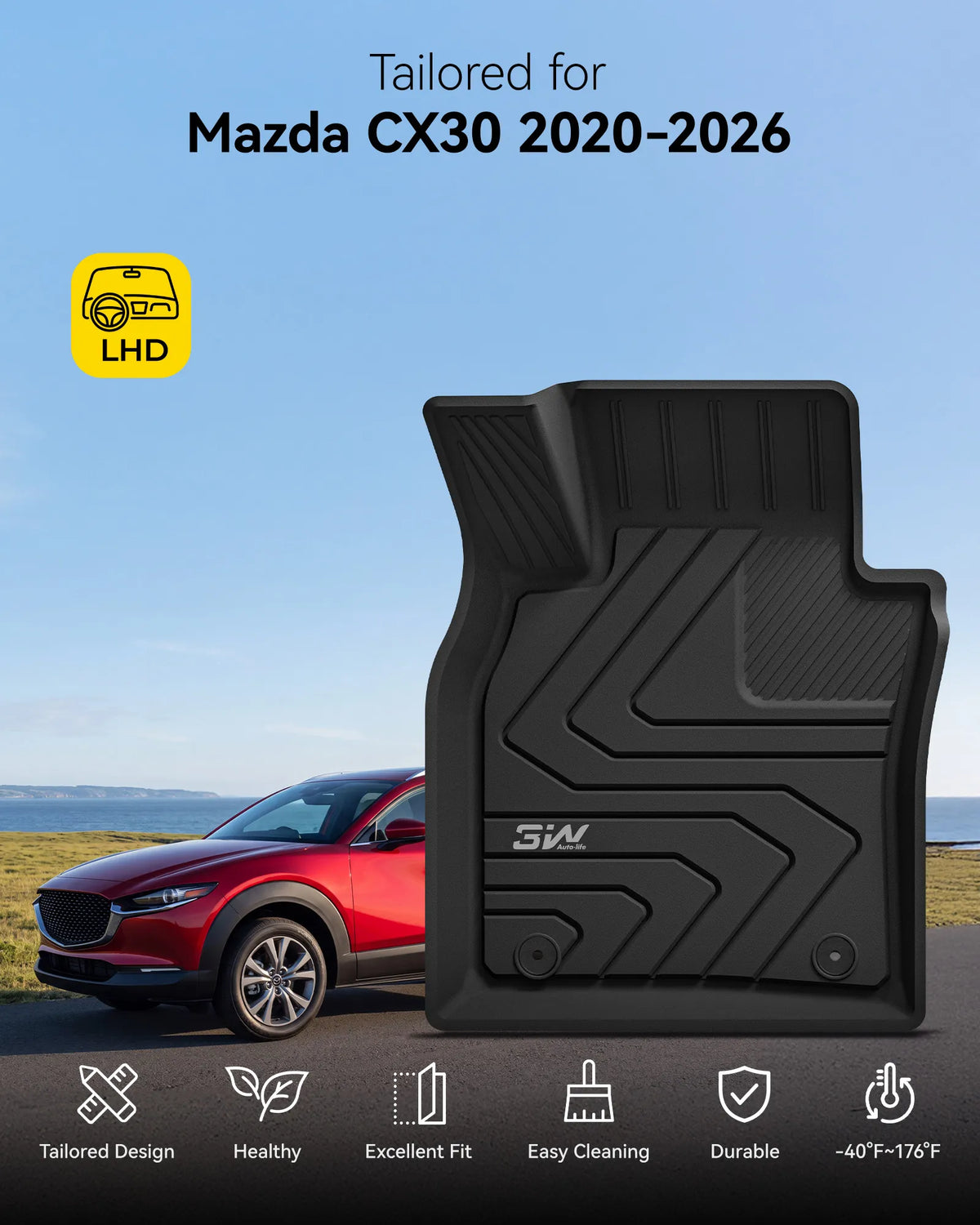 3W Thorex all-weather custom floor mats set for 2020-2026 Mazda CX-30 gasoline model