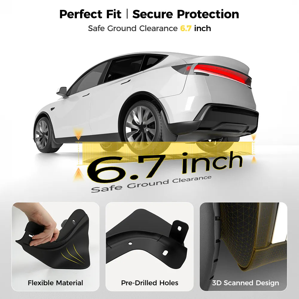 3W Mud Flaps For Tesla Model Y Juniper 2025-2026 Protect Paint No Drilling Required OEM-Fit & Flexible Effortlessly Rinses Clean