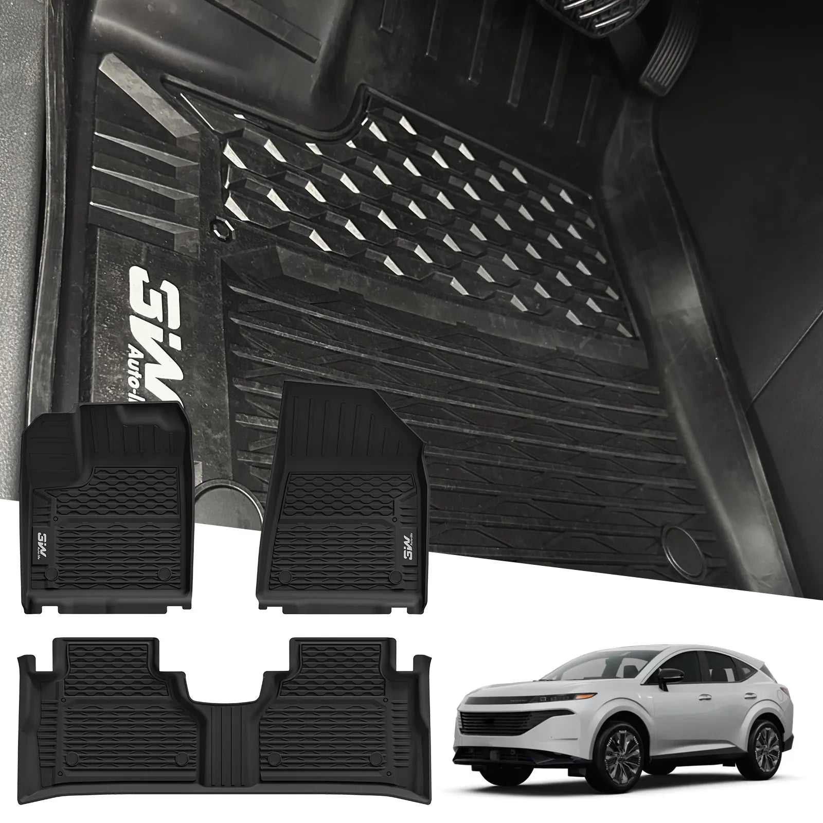 3W Floor Mats for Nissan Murano 2025, Custom Fit All Weather TPE Protection Floor Liners for Murano, Heavy Duty Automotive 1st & 2nd Row Car Mats, Black