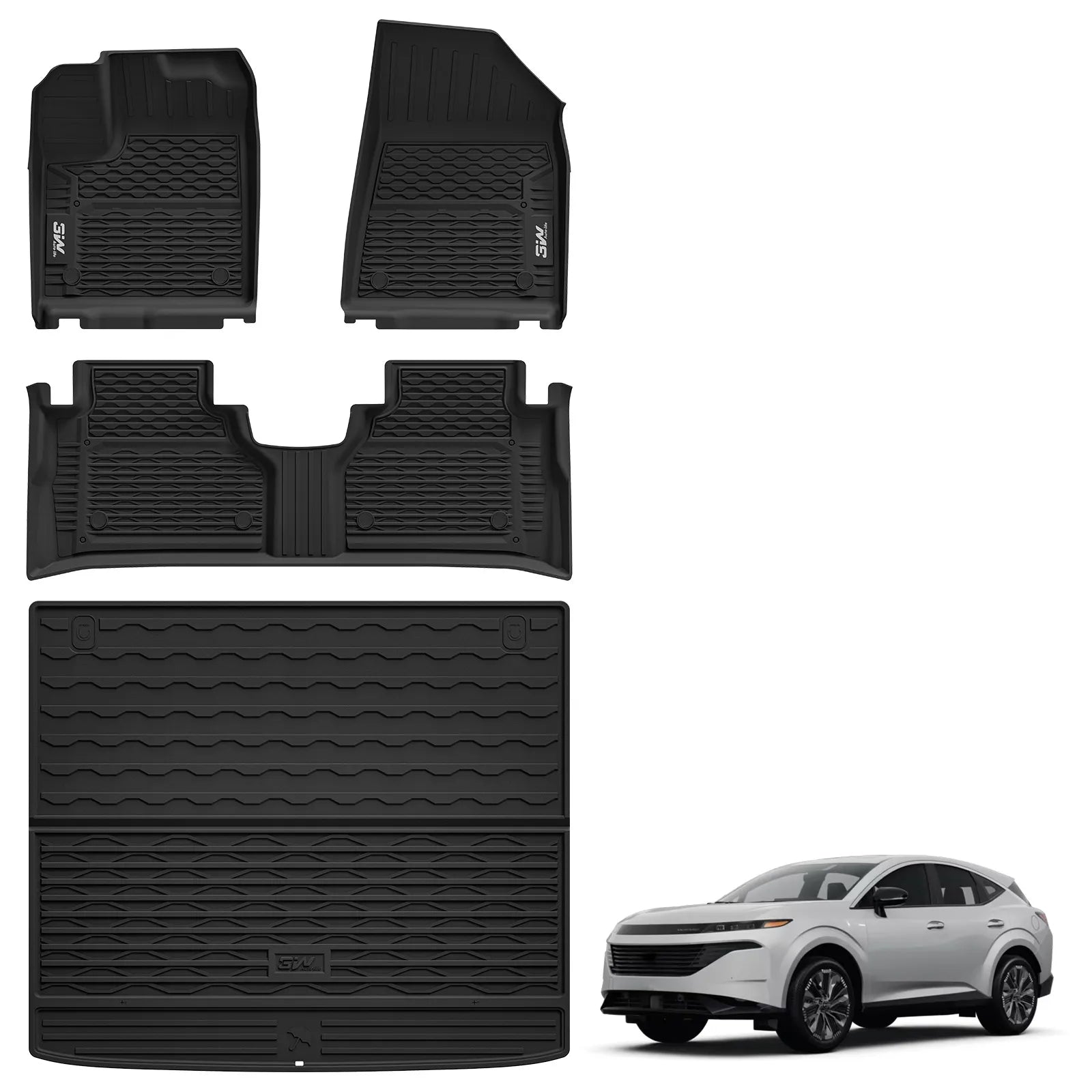 3W Floor Mats & Cargo Liner Fit Nissan Murano 2025, All Weather TPE Non-Slip Custom Fit Floor Liners Set for Murano, Heavy Duty Automotive Protection Full Set Car Mats & Trunk Mat, Black