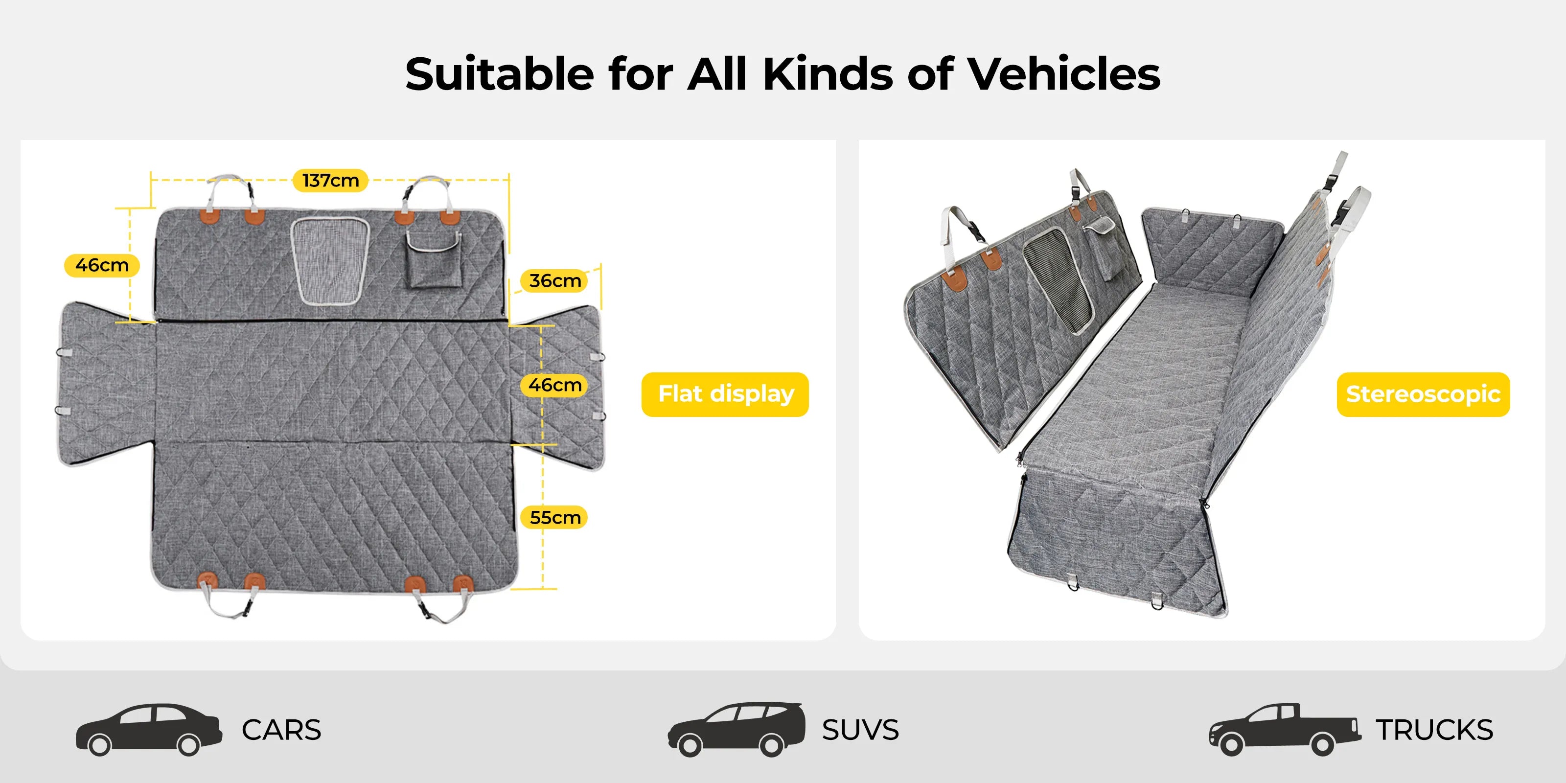 3W Dog Car Back Seat Cover Car Seat Protector Waterproof Non-Slip Rear Seat Cover fits for Most Cars Trucks SUVs