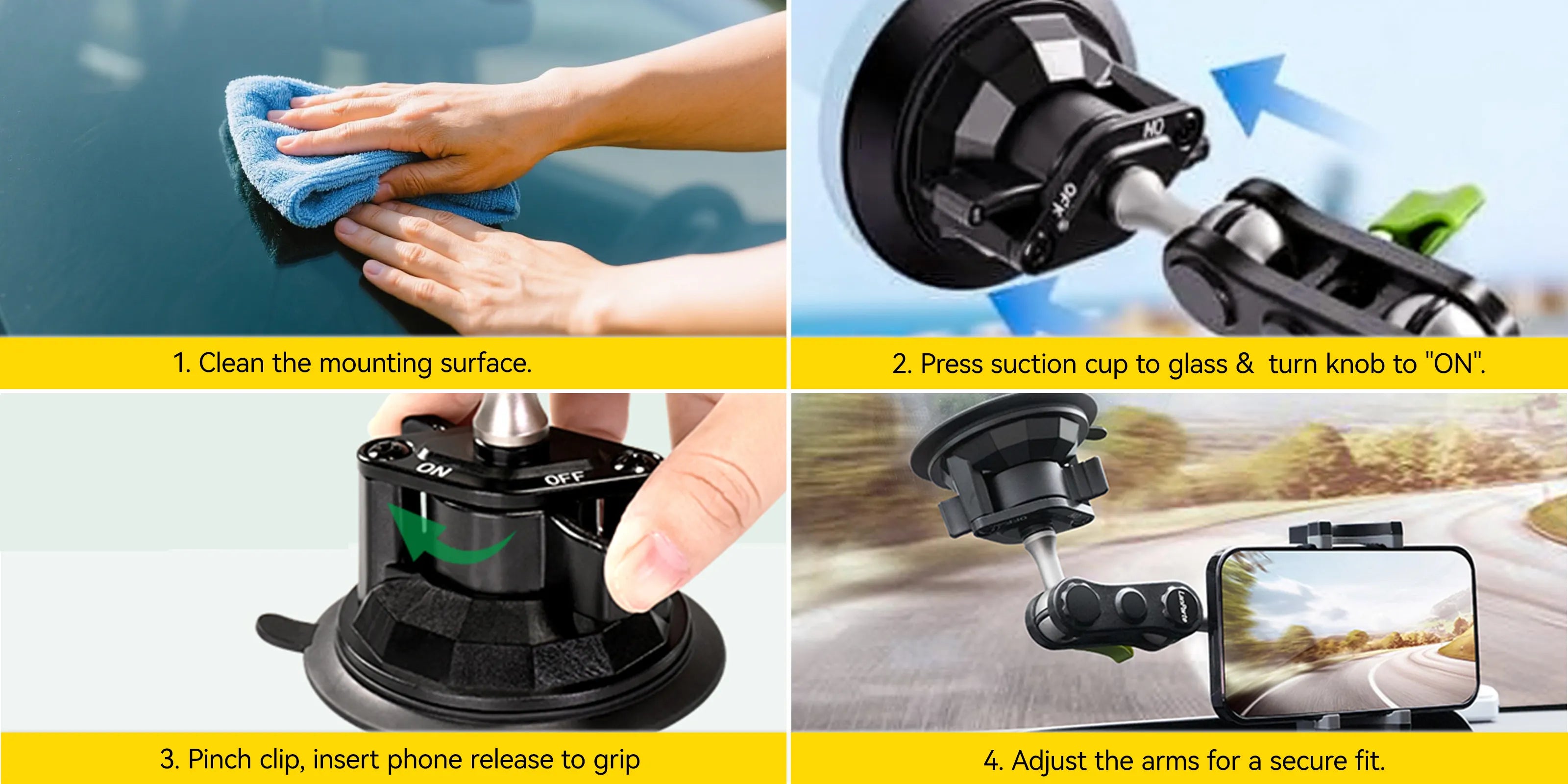 3W Suction Cup Car Phone Mount – 360° Adjustable Compatible with All Smartphones