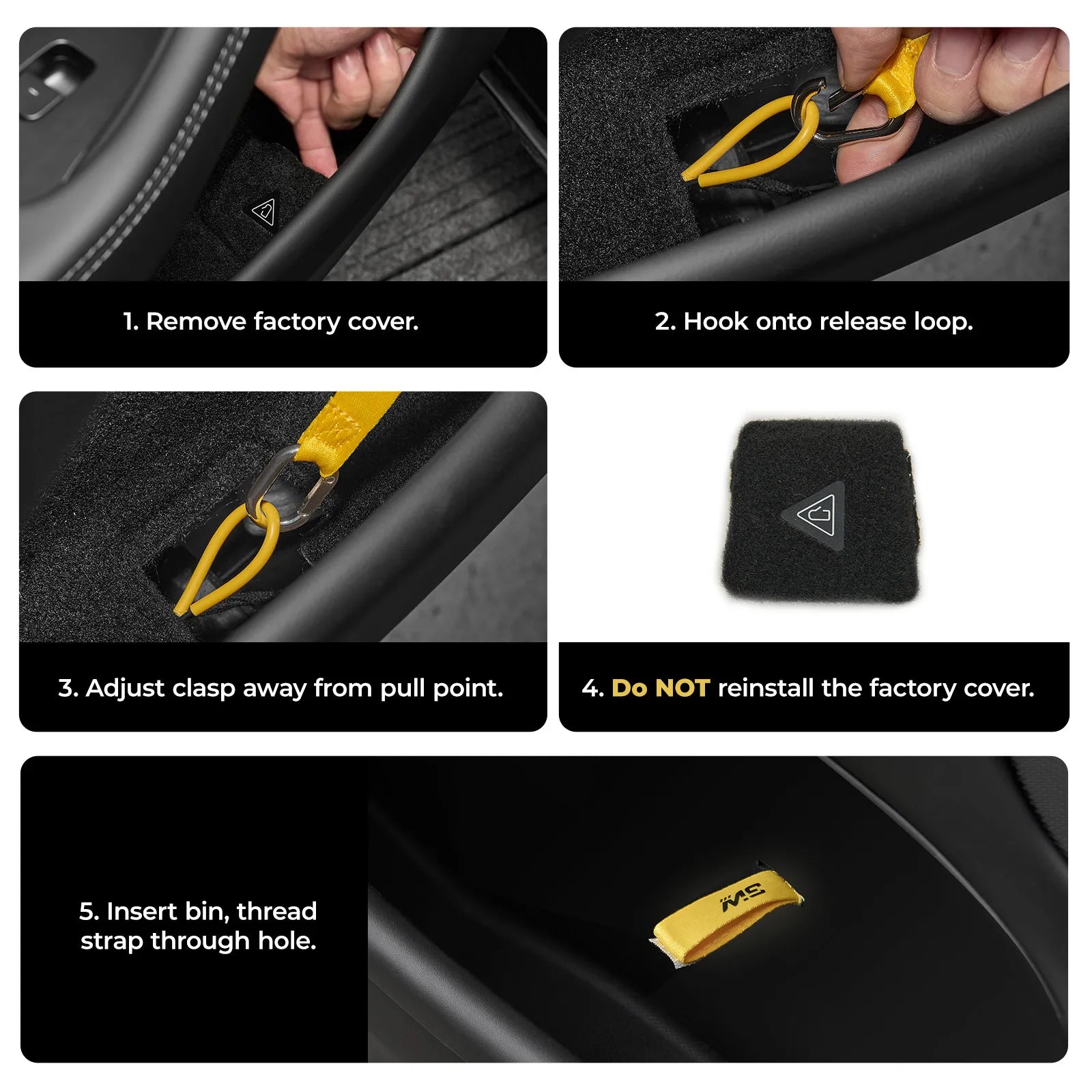 Custom-fit TPE door pocket organizer and emergency release strap set for the 2024-2026 Tesla Model 3 Highland, designed for a seamless fit in the side door storage slots.